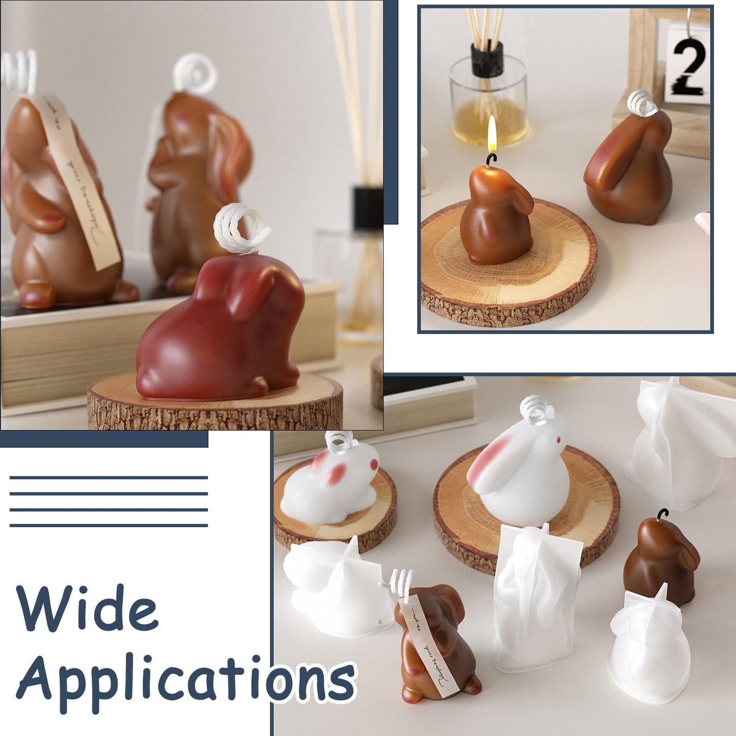 Airssory 4 Pcs 4 Styles 3D Rabbit Candle Silicone Molds Resin Animal Bunny Casting Molds for Easter Home Party Decor Soap Candle DIY