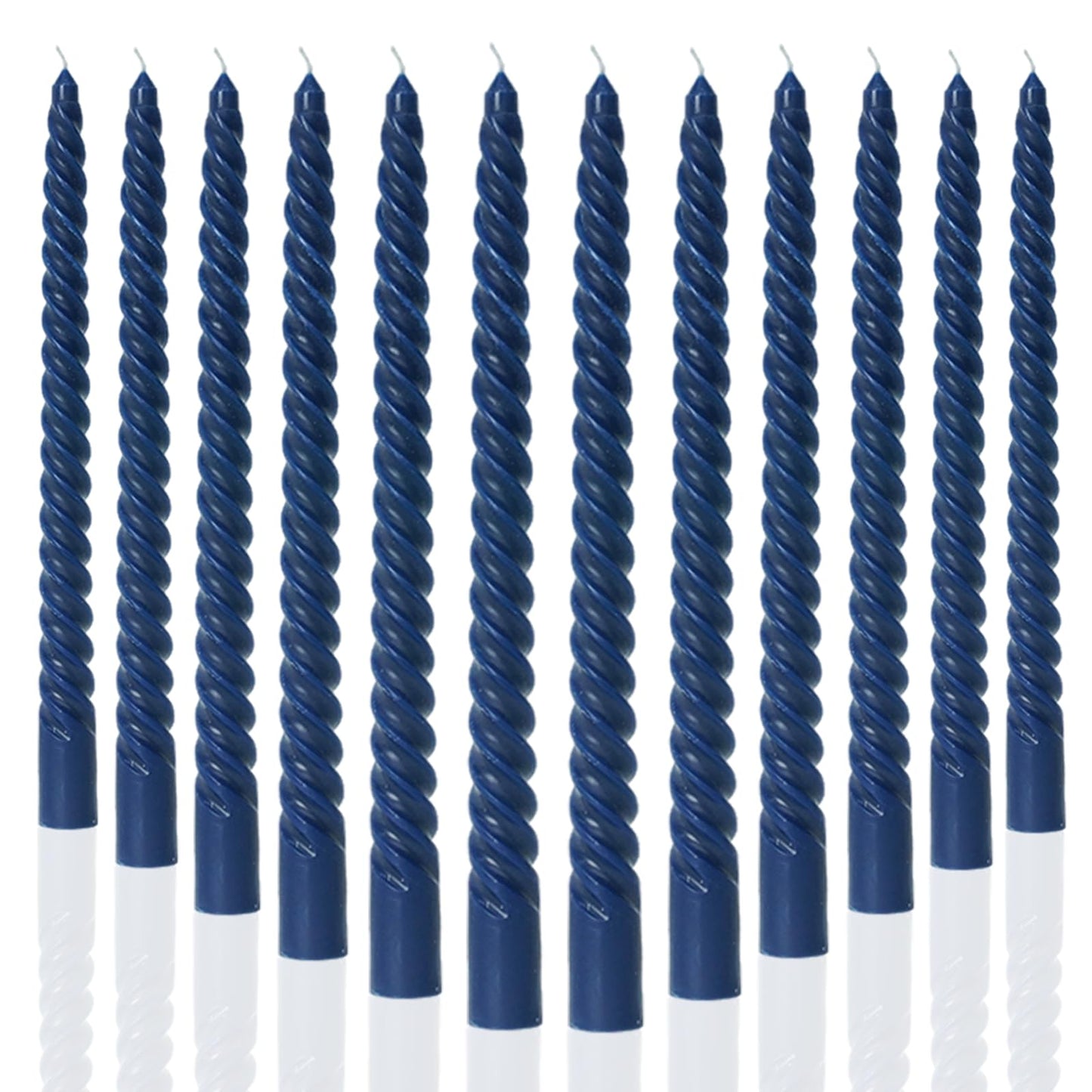 MAITREYA Navy Taper Candles Stick Spiral Twisted Candles-Set of 12 for Decoration Weddings Party Church-Unscented Dripless Candles,10inch(F-Navy)