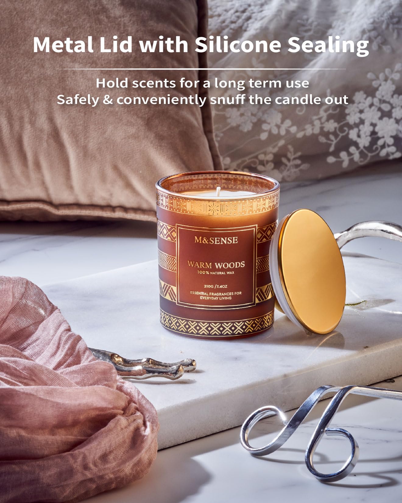 M&SENSE Warm Wood Christmas Soy Candle, 7.4oz 45 Hour Burn Time, Winter Home Fragrance Candle for Men & Women, New Year Holiday Gifts