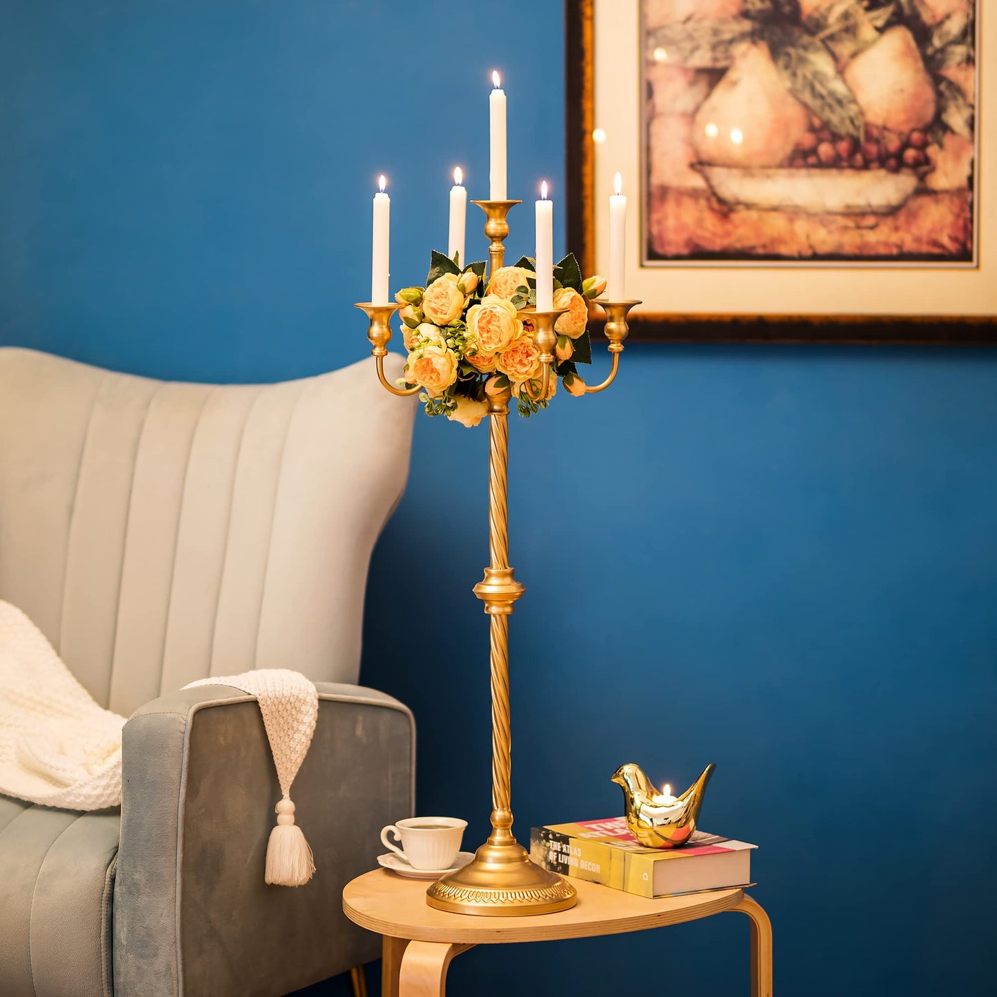 Sziqiqi Floor Candlestick Holder Gold Candelabra - 35inch Tall Candlestick Holders for Taper Candles Candle Sticks Holder Decor for Wedding Table Centerpiece Anniversary Ceremony 2pcs