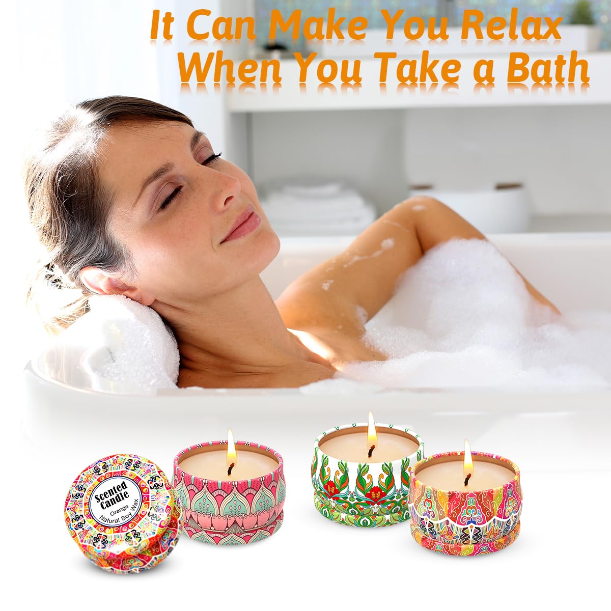 3 Packs Rose, Vanilla and Orange Scented Candles Christmas Gift Set for Women, Small 2.5oz Decorative Natural Soy Wax Aromatherapy Candles in Cute Travel Metal Tin for Home Mother's Day
