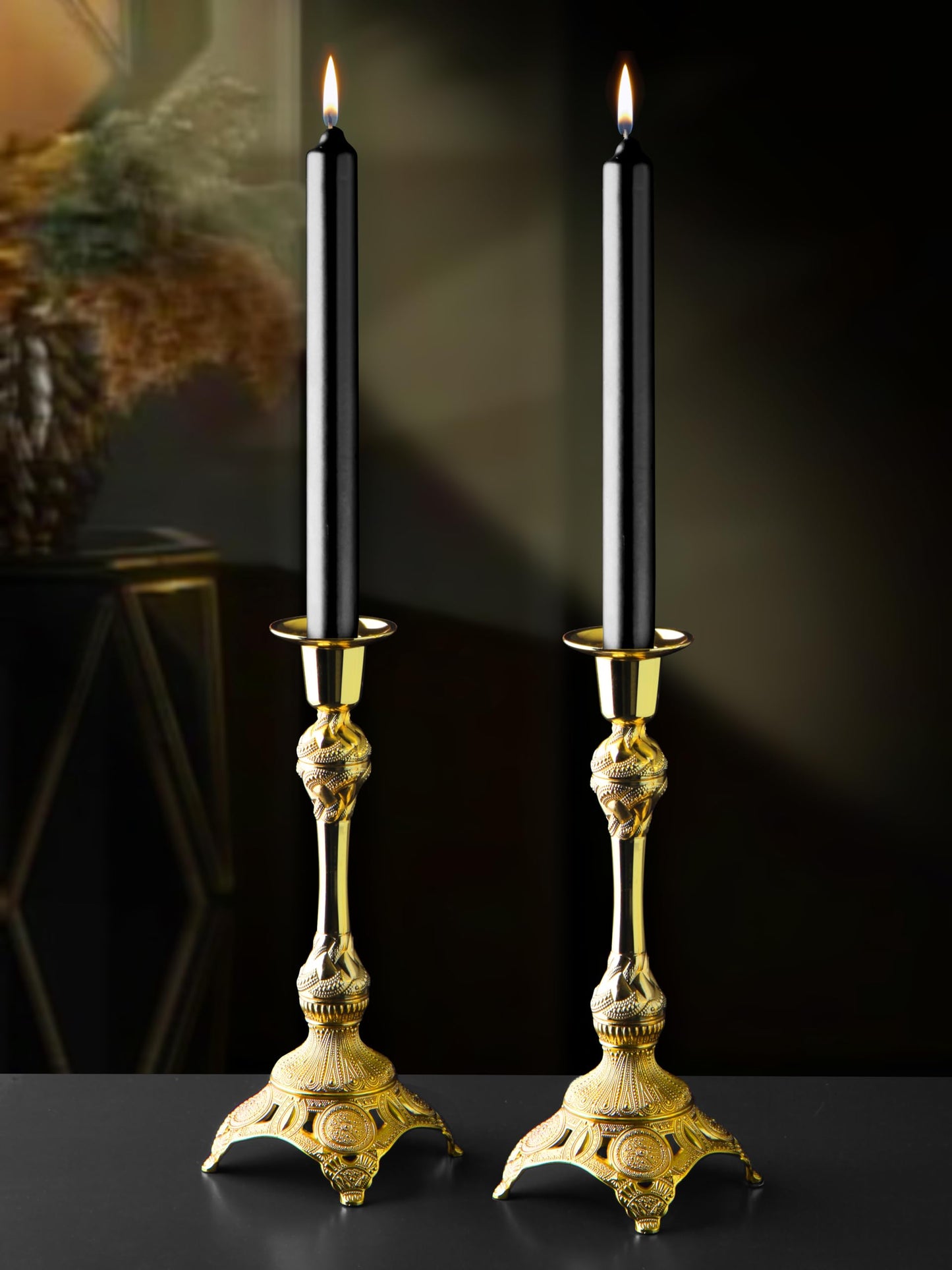 Alisveristime 2-Piece Candle Holder Set - Medium Size Decorative Zamac Candlesticks for Elegant Home Decor (Gold & Silver) (Gold)