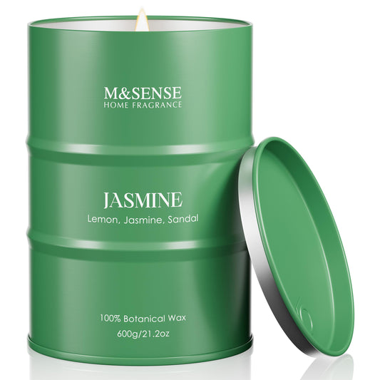 M&SENSE Jasmine Scented Candles Large, Natural Soy Candles 21.2oz 120 Hour Slow Burning,Aromatherapy Candle for Stress Relief Meditation Relaxing