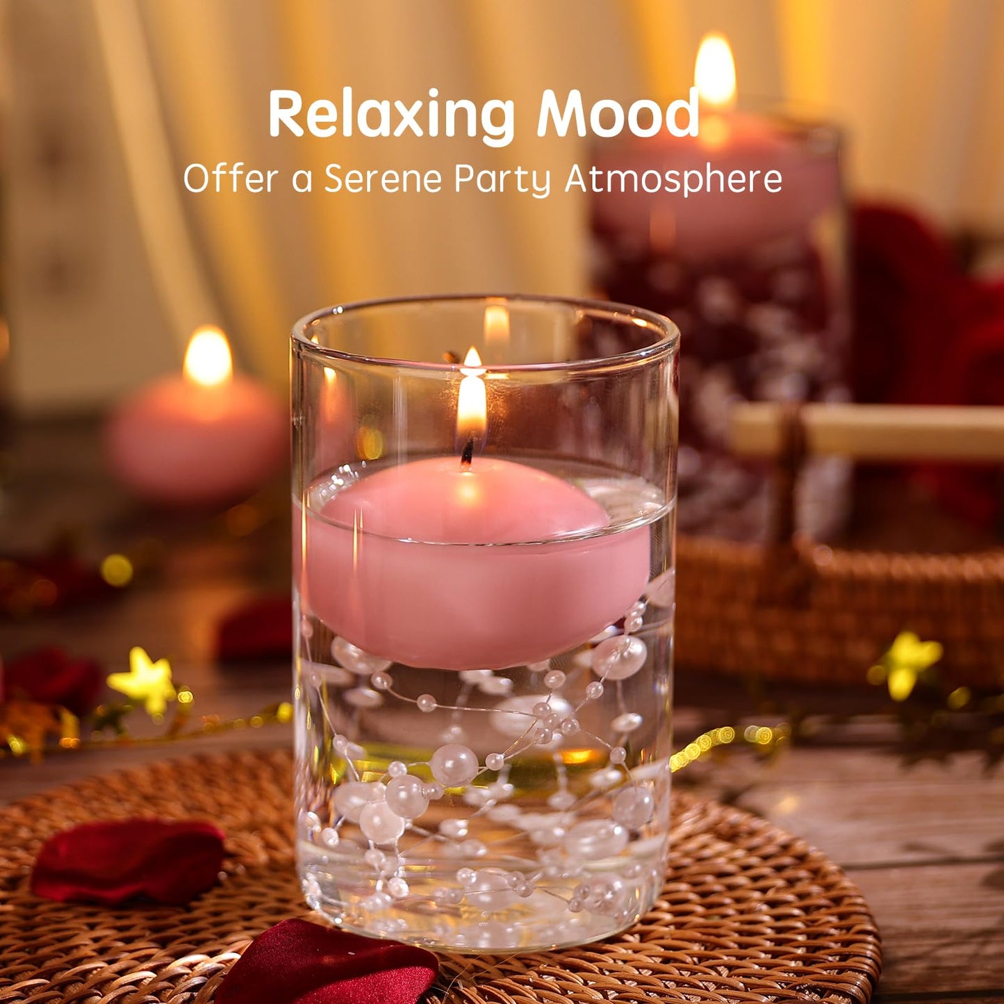 GINITIRI 36 Pack Light Pink Floating Candles,2 inch Unscented Dripless Floating Candle for Centerpieces,5-6H Burning 2" Water Candles Bulk for Cylinder Vases,Weddings,Christmas Party,Romantic Night