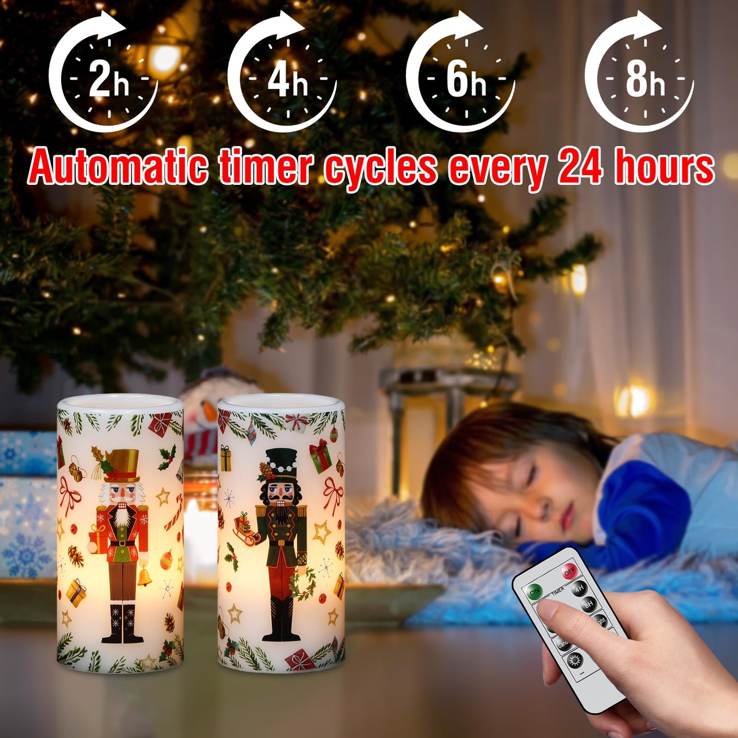 Lasumora Christmas Nutcracker Flameless Pillar Candles with Remote Timer, LED Candles in Real Wax Holder, Battery Operated Candle for Christmas Décor Indoor Xmas Gifts(2 Pack, 3” x 6”)
