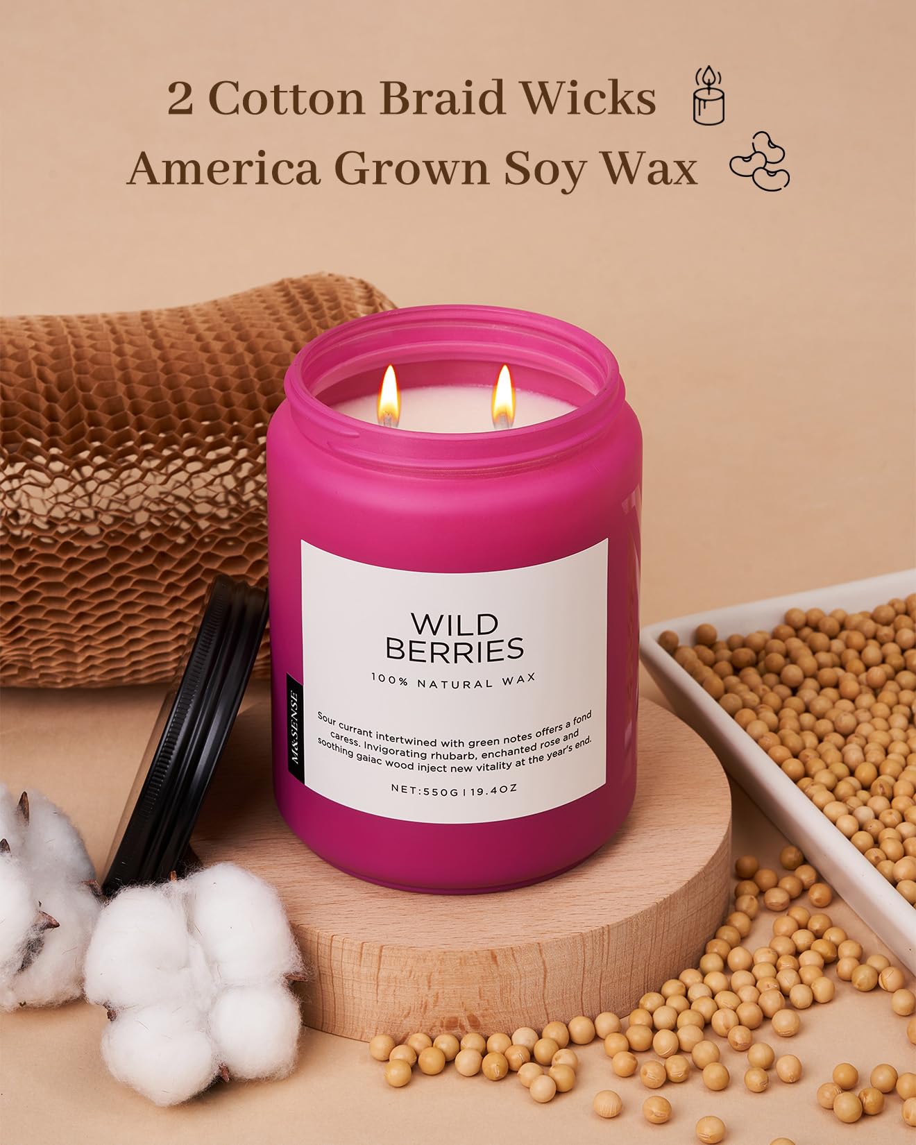 M&SENSE Wild Berries Scented Pink Candles for Home,110 Hour Long Lasting Large Soy NaturalCandles 19.4oz for Mother's Day Holiday Birthday Gifts Home Decor