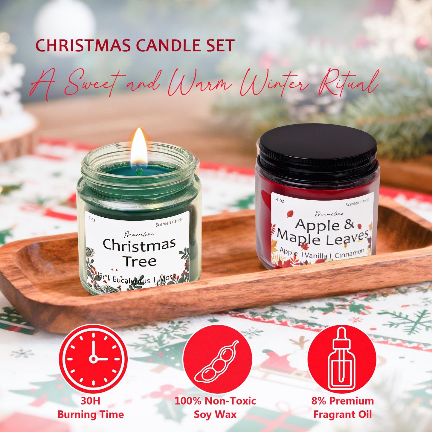 Christmas Candles Scented Candle Set: 6 Pack Christmas Scents Candle Bulk Home Scented - Holiday Candle Gifts for Women and Men - Scents of Christmas Tree/Spiced Pumpkin/Cookies/Apple/Vanilla/Fir
