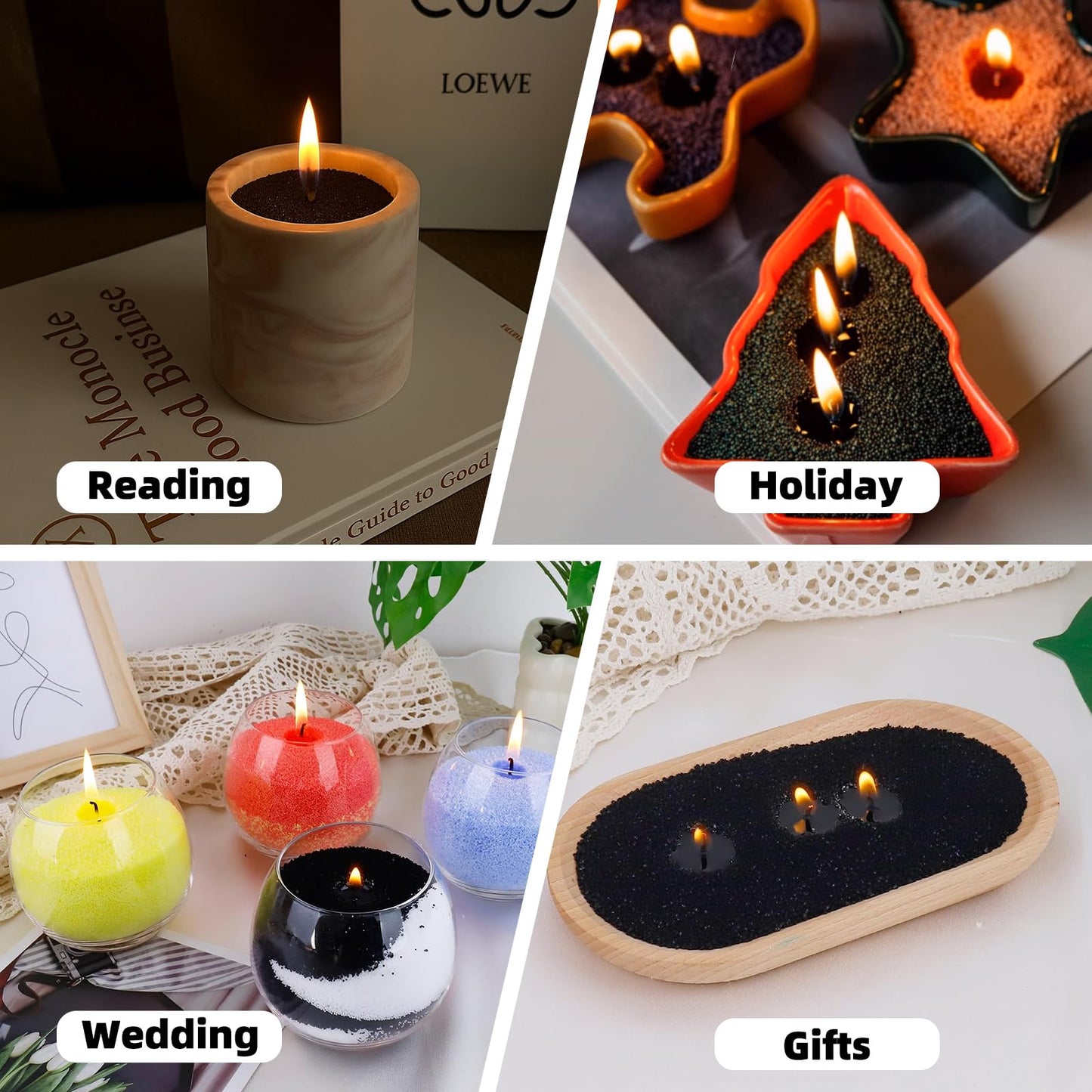 NICEME Customized Powder Candle Making Kit, 11Lb/ 5kg Refillable Beaded Wax Sand All Natural Reusable DIY Pearled Candle Self Extinguish w/ 200 Wicks & 200 Stickers & 2 Centering Devices
