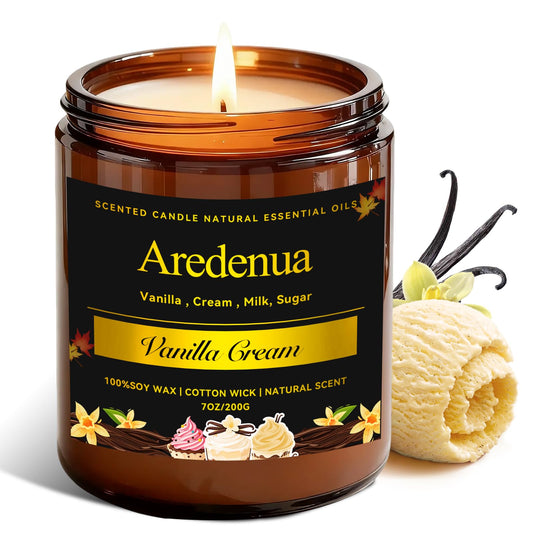 Vanilla Cream Odor Eliminating Candle, 7oz Long Lasting Soy Jar Candle, Natural Clean Burning Calming Aromatherapy Candle, Natural Odor Remover for Pet Smell, Smoke, Food, Bedroom Relaxation Gift