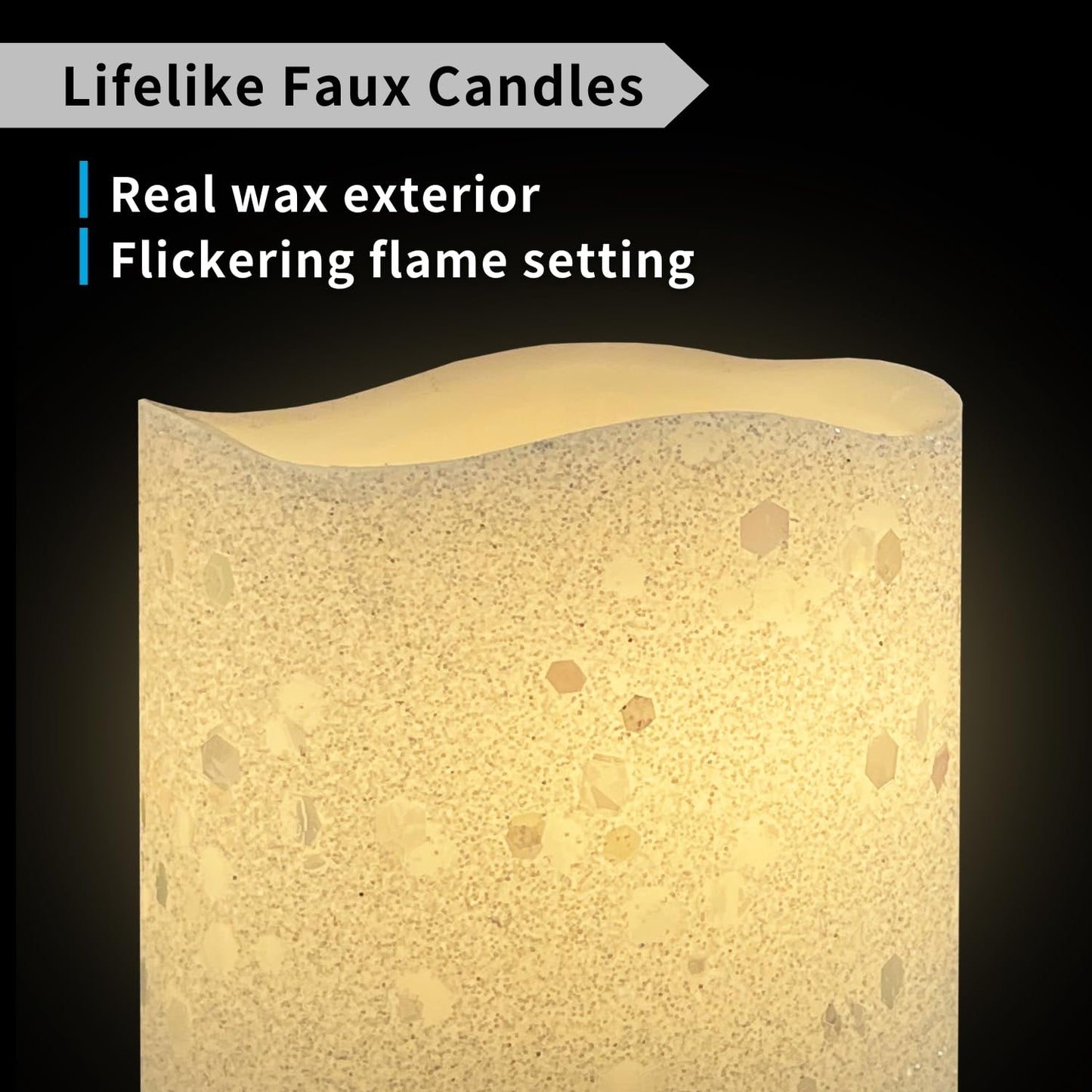 FURORA LIGHTING White Glitter Flameless Candles - Real Wax, Adjustable Brightness, Remote & Timer - 4 Pillars (3x4, 3x6) and 4 Votives, 8-Pack, Battery Operated