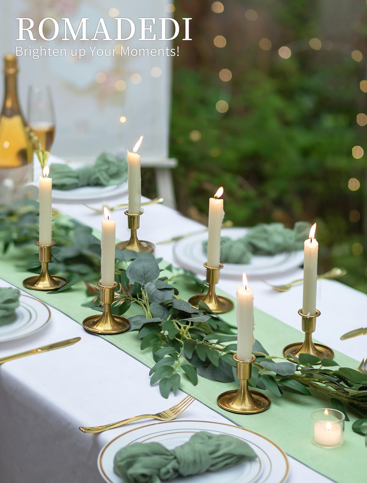 Romadedi Gold Candlestick Candle Holders - Brass Taper Holders Candle Stick for Wedding Table Centerpiece Festive Christmas Mantel Decoration Home Decor, Set of 6