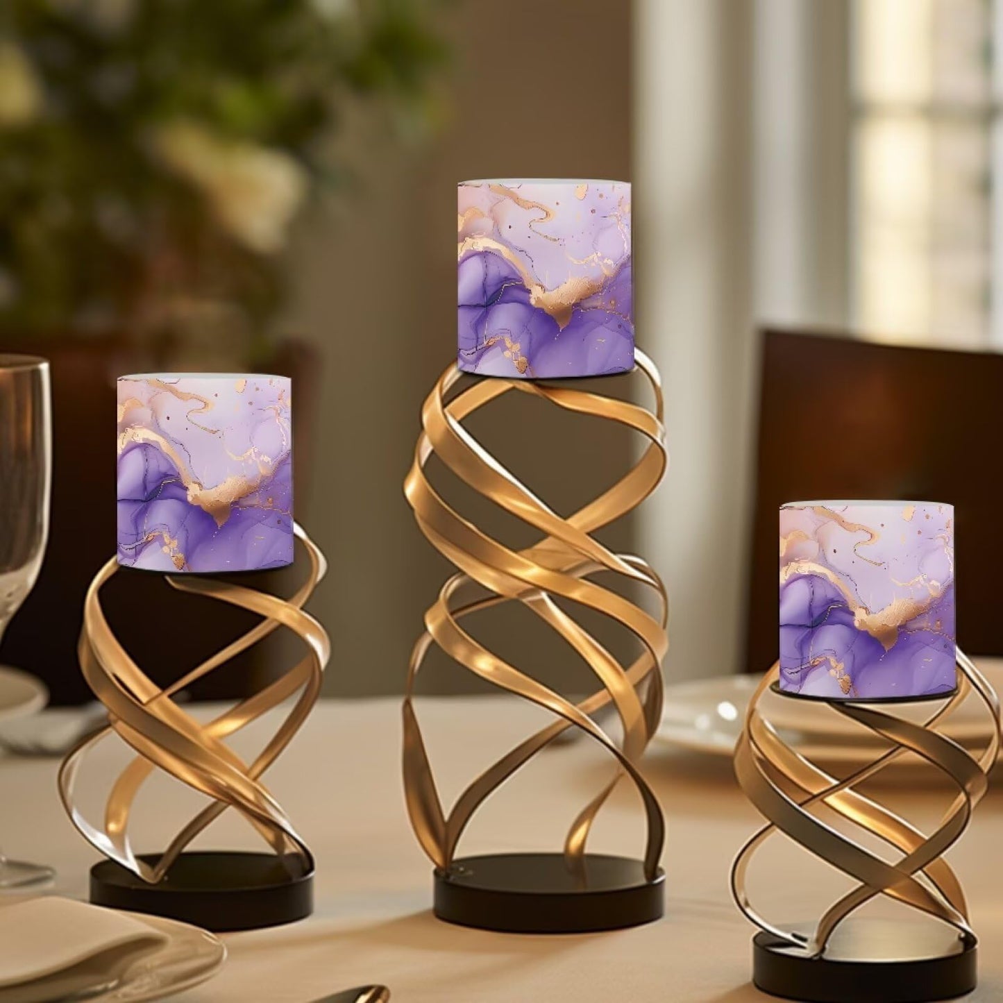 NETILGEN Flameless Candles Pack of 4 Purple Marble Print Realistic Flickering Flameless Candles with Timer Remote Color Changing Battery Operated 3 inch LED Candles
