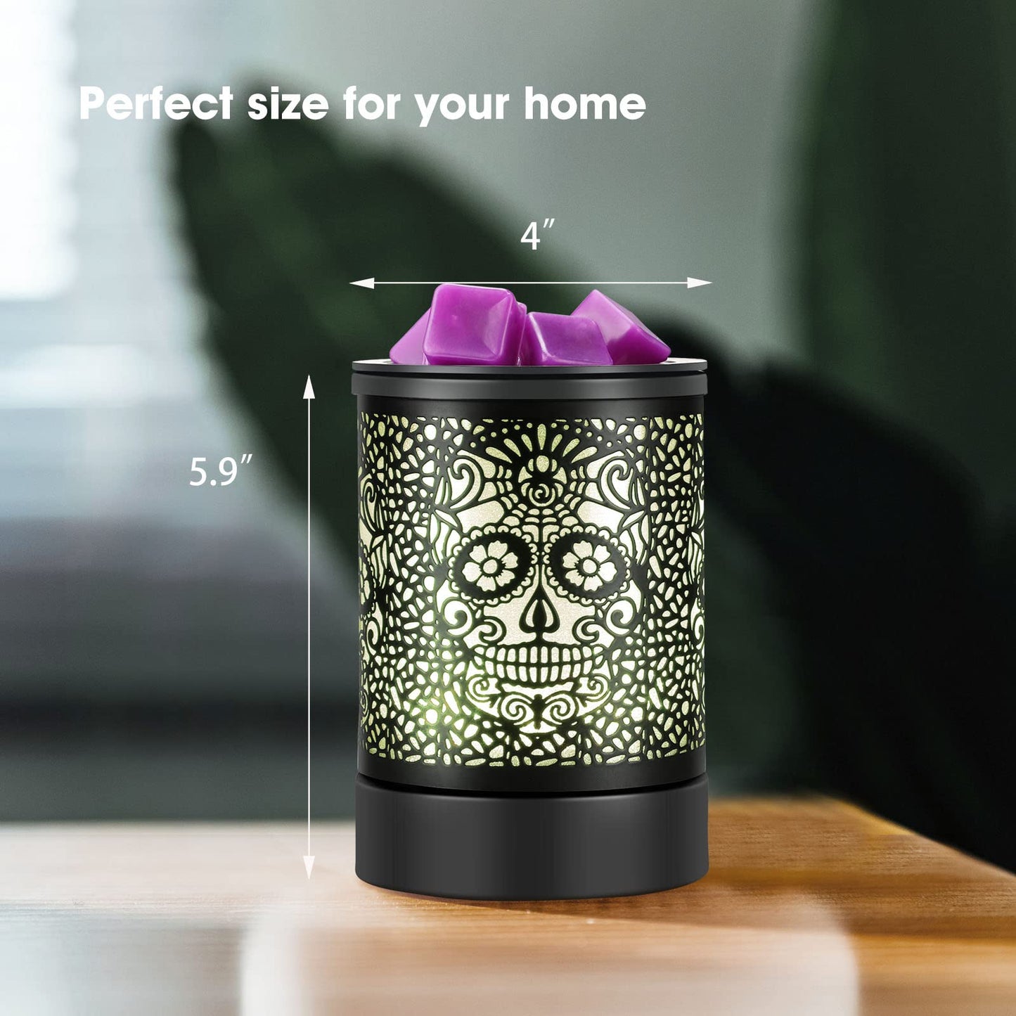 Enaroma Fragrance Wax Melts Warmer with 7 Colors LED Changing Light Scent Oil Candle Warmer for Home Office-Skull Timer