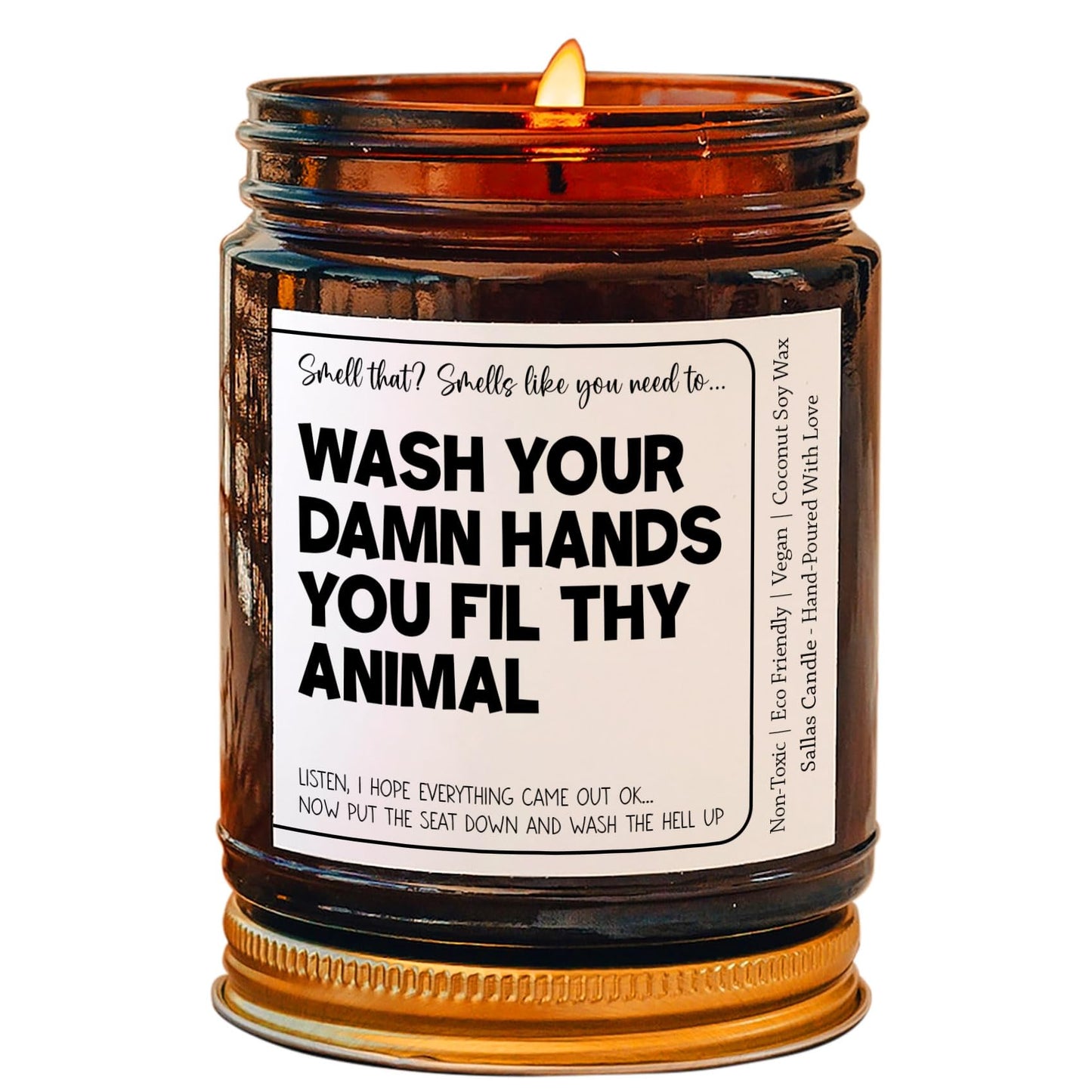 Wash Your Hands Ya Filthy Animal - Funny Bathroom Decor, Poop Scented Candle, 4oz & 9oz Amber Candle, 9 Fragrances