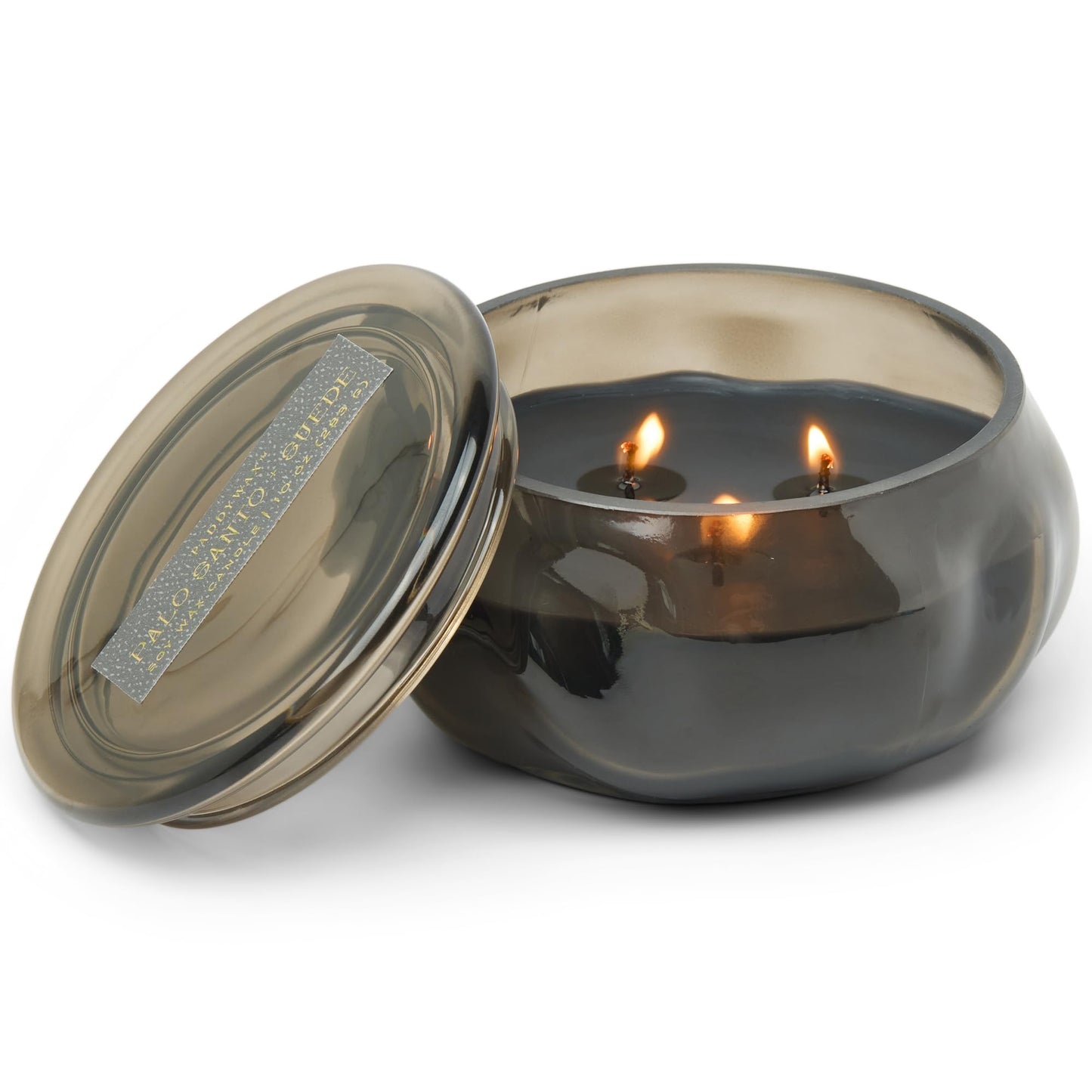 Paddywax Basalt Collection Scented Candle, Soy Wax Blend Glass Jar with Lid, Reusable Home Décor Candle, 10 oz, Black Vessel, Palo Santo Suede