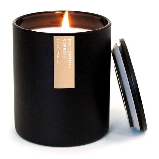Calyan Wax Co. Palo Santo & Cypress Scented Candle - 75 Hour Burn - Luxury Clean Soy Wax Candles - Long Lasting Black Tumbler Jar Candle for Home - 10.2oz