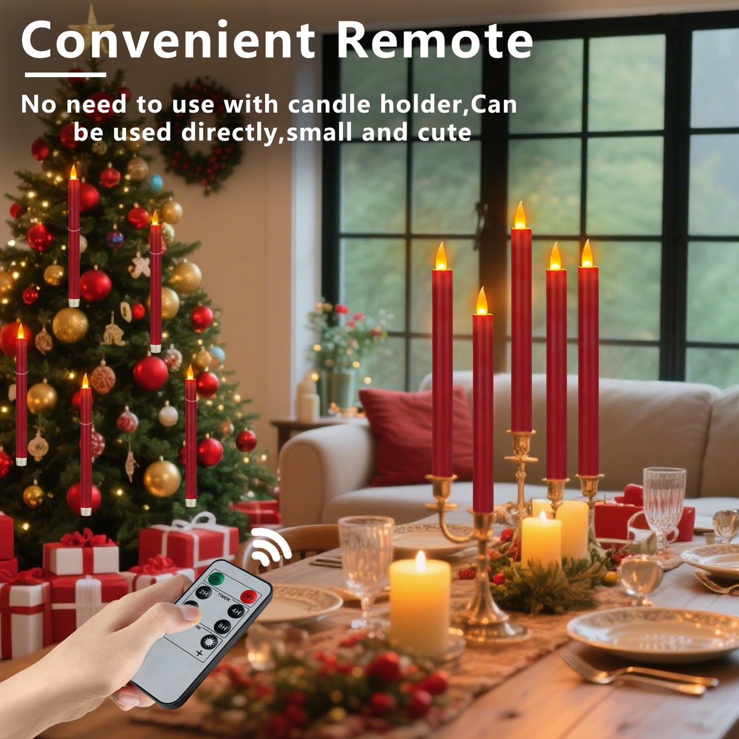 wemarry Flameless Taper Candles 10" Dripless Battery Operated Taper Candles Included Remote Timer 400+ Hours by 2AA Batteries for Halloween Christmas Wedding (Burgundy, 6 Pack)