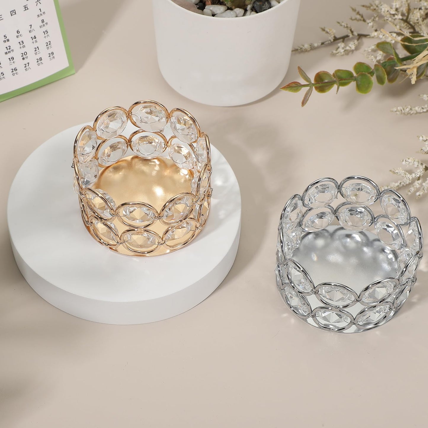 uxcell Glass Tea Light Candle Holder, Openwork Crystal Glass Votive Candle Holder for Desk Table Centerpiece, Wedding, Party, and Home Decor(Silver)