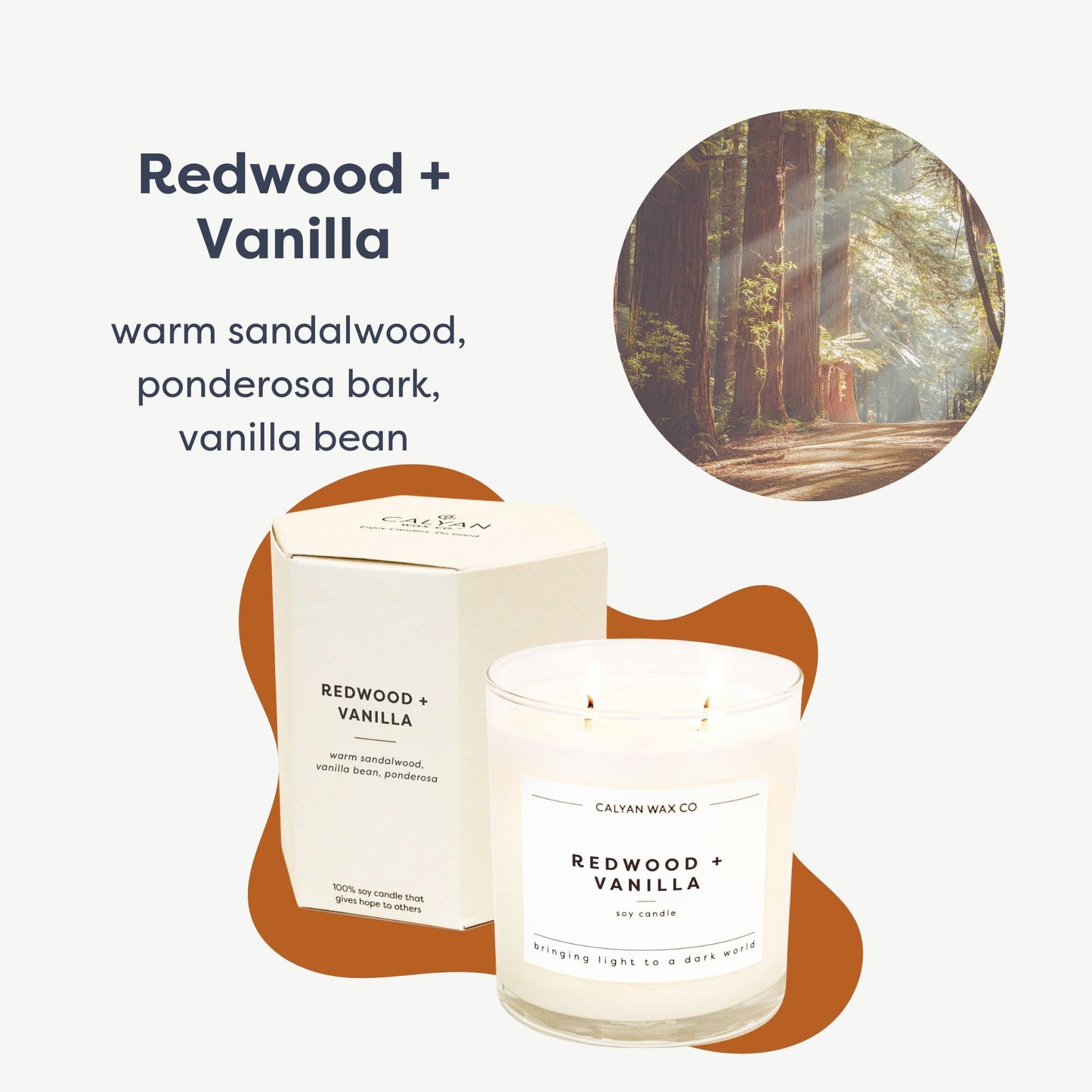 Calyan Wax Co. Redwood & Vanilla 2 Wick Scented Candle - 37 Hour Burn - Luxury Clean Soy Wax Candles - Long Lasting Large Glass Jar Candle for Home - 8.8oz