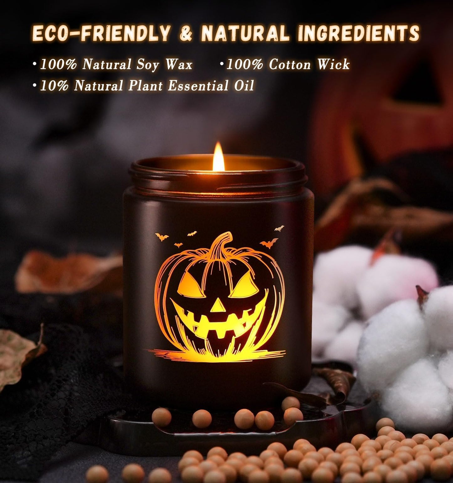 Halloween Decor Indoor-Halloween Gifts Candles for Women with LED Pumpkin Face,Fall Candles with Pumpkin Spice Scent Over 40 Hours of Burn Time, Gift for Home Fall Decorations Indoor, 100% Soy Wax