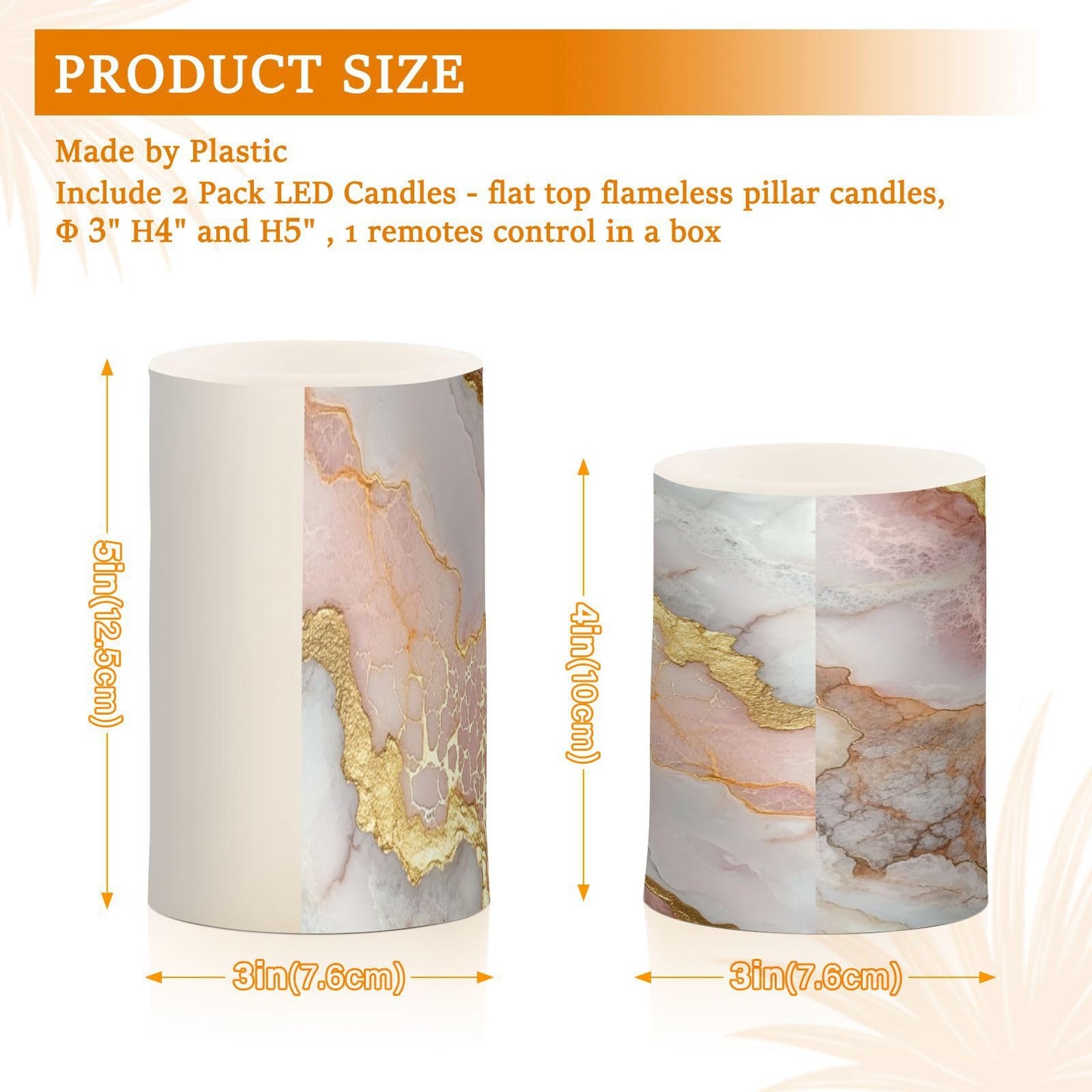Zathe Flameless Pillar Candles Batteries Led Candles for Home Decor Marble Blush White
