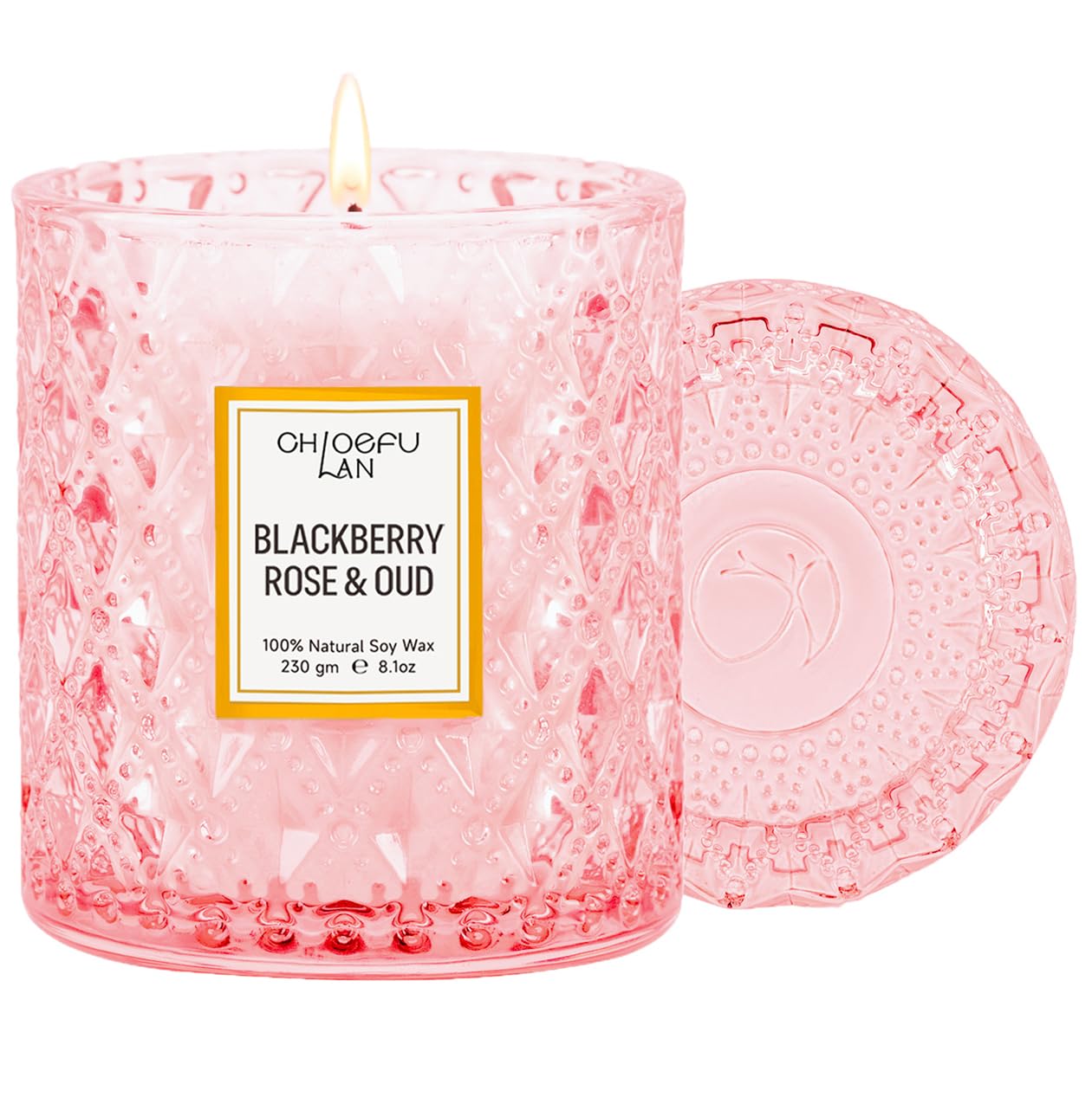 Chloefu LAN Rose Scented Candle, Oud Candle, Mothers Day Candles Gifts for Women, Pink Candles for Home Scented, 55 Hours Long Burning, 100% Natural Soy Wax