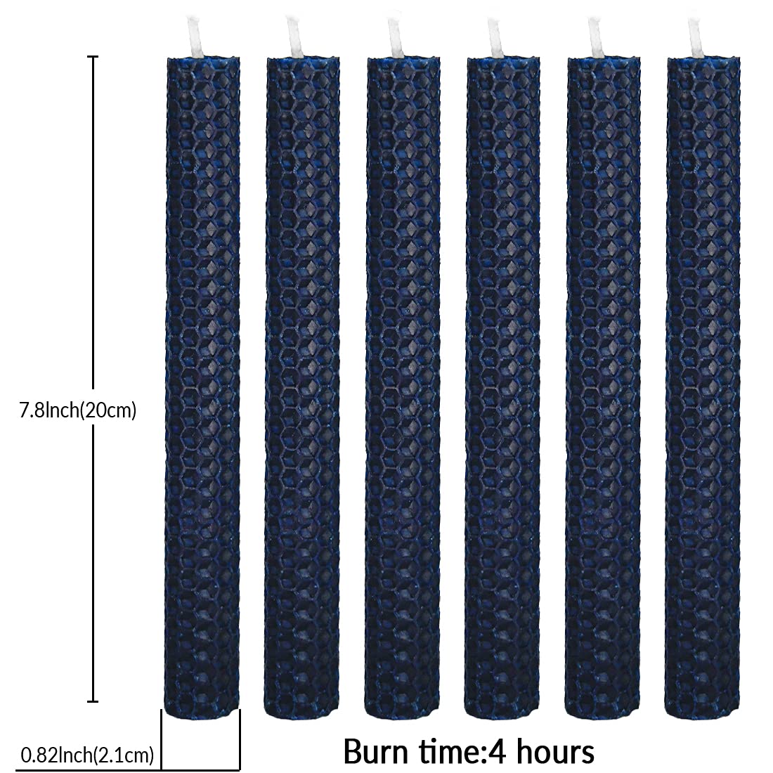 DEYBBY Natural Beeswax Taper Candles,Honeycomb Design Hand-Rolled Beeswax Candles, Dripless and Smokeless, Set of 6 Flat Top (Blue)