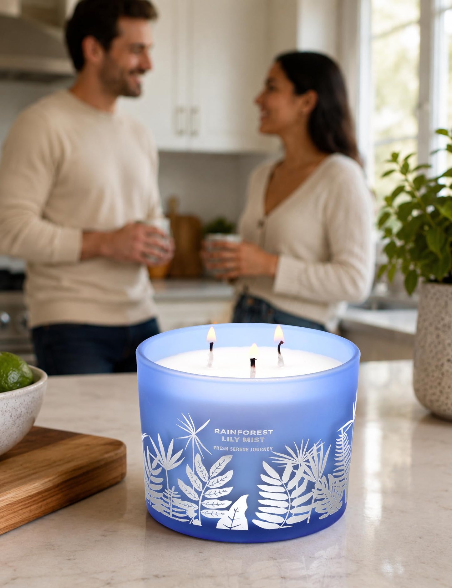 Large 3 Wick Scented Soy Candle for Home | Rainforest Lily Mist | 14.5oz Aromatherapy Spa Candle | Fresh Rain, Lily of the Valley, Jasmine & Cedarwood | Clean Burn Long Lasting | Gift for Women & Men