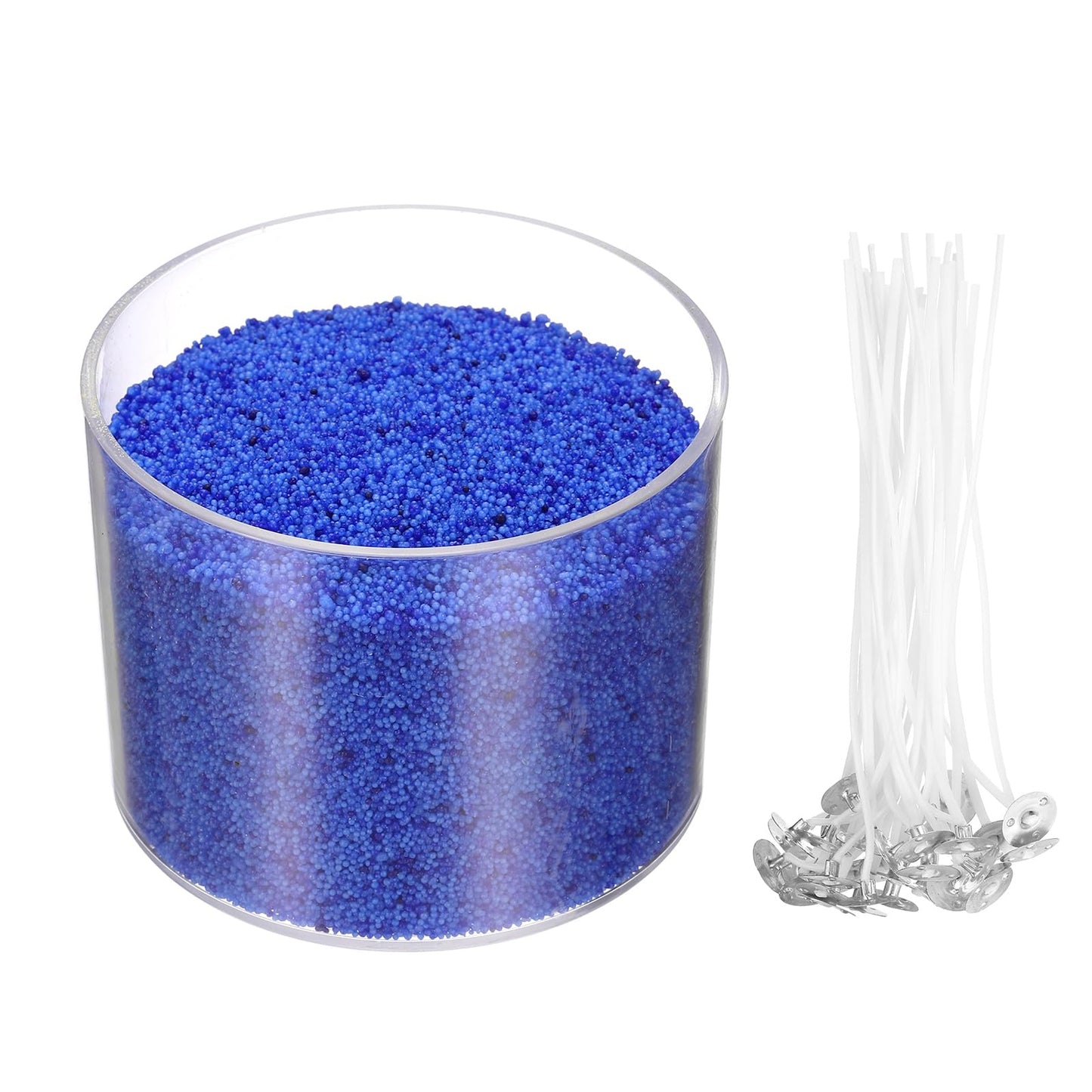 MECCANIXITY Pearled Sand Candles with 50 Pcs Wicks 21Oz / 600g Candle Beads Refillable Powder Sand Wax Making Kit for Thanksgiving Christmas Wedding Party DIY Home Crafts, Bright Blue