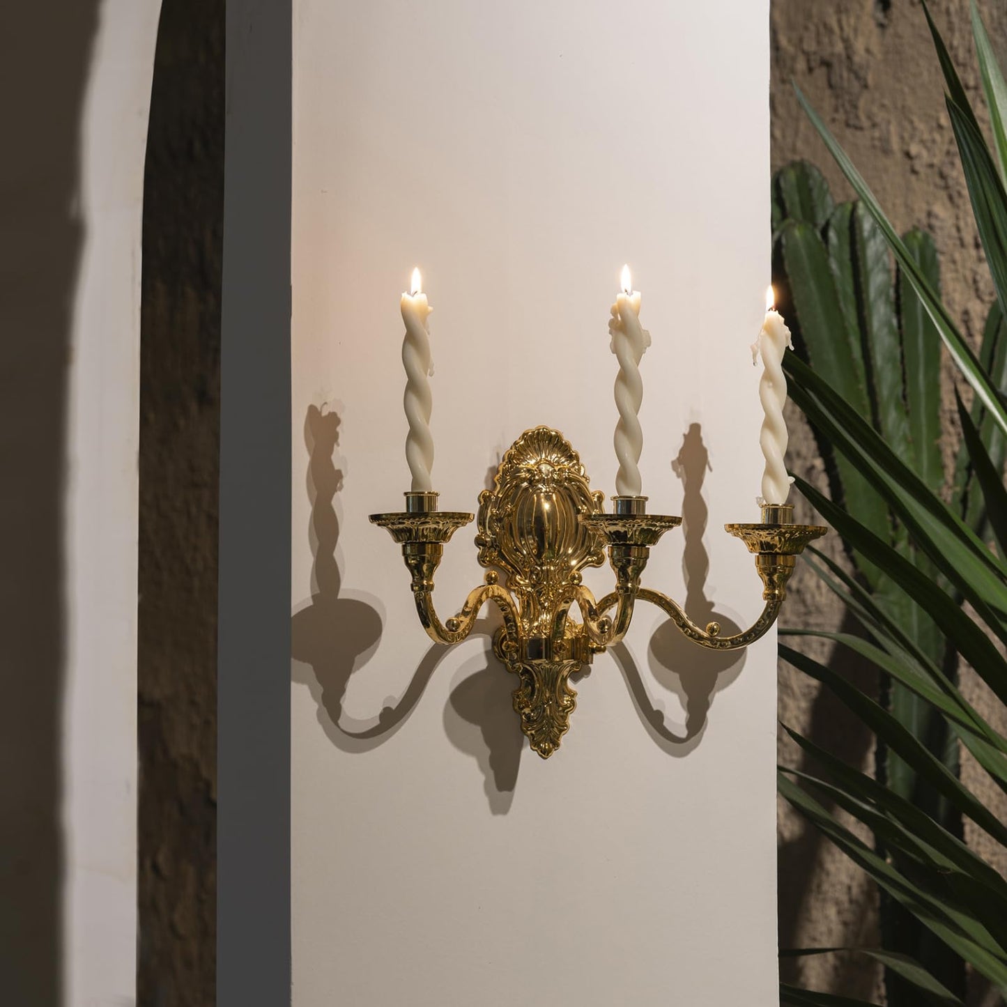3-Candle Wall Sconces,Victorian Metal Wall Mounted Candlestick,Gold Crown Candle Holders for Tapered Candle,Gothic Antique Candelabra,Brass Baroque Decor for Living Rooms Hallways(1pack