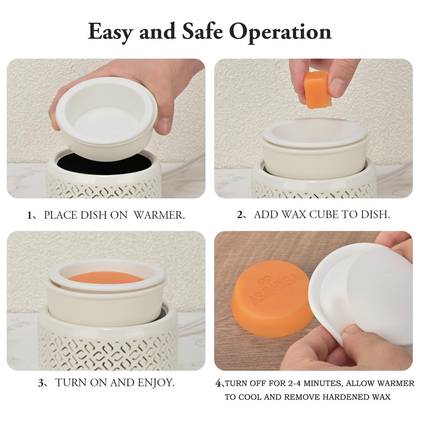 Ceramic Candle Warmer and Wax Melt Warmer with 7 Colors LED Night Light and 1 PC Silicone Liner,4-in-1 Electric Warmer for Jar Candle Wax Cube Essential Oil Coffee, Ideal Gift for Home Office Kitchen