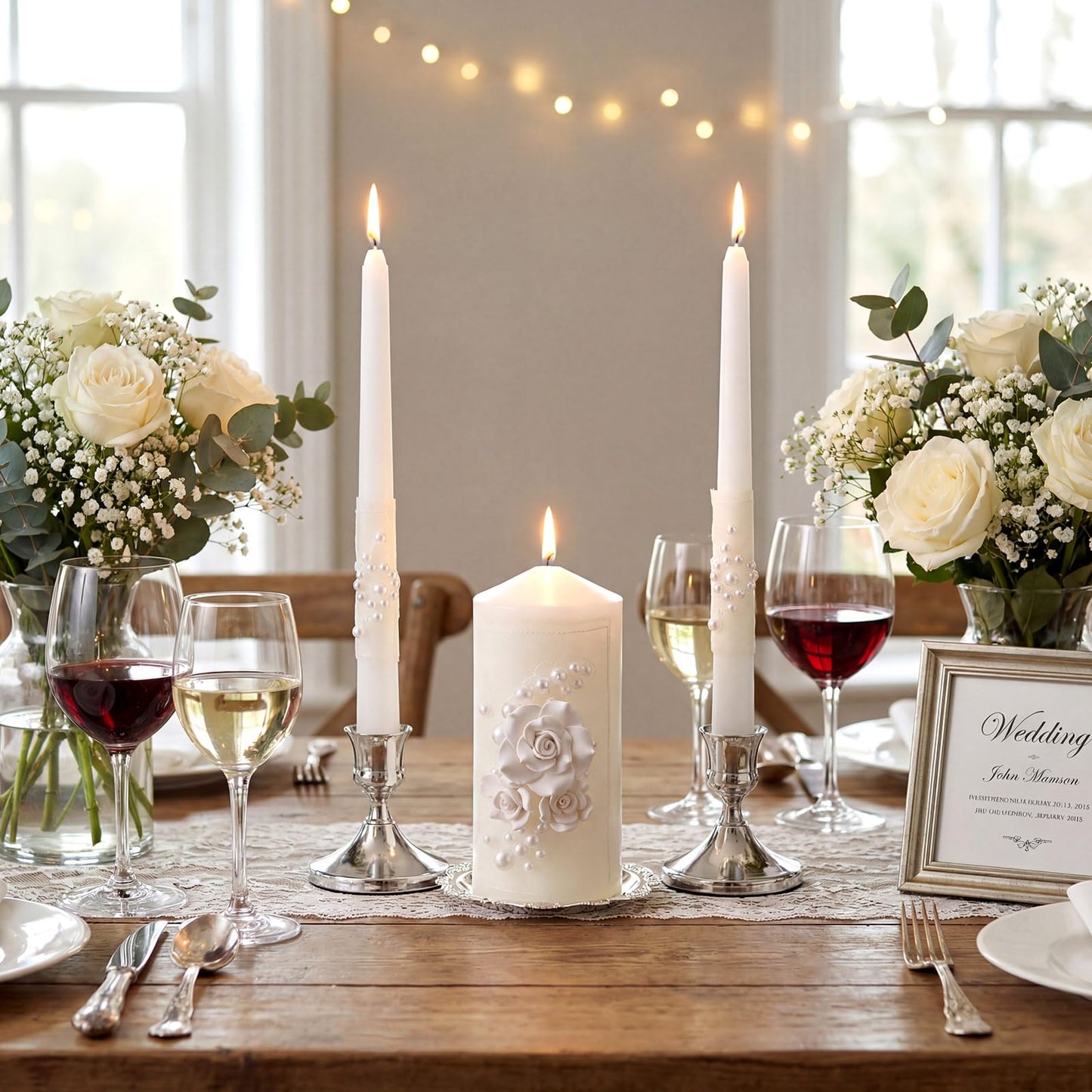 Irenare Unity Candles with Holder for Wedding Ceremony Unity Candle Set Wedding Table Decorations Accessories for Formal Events Church (Ceramic Flowers)