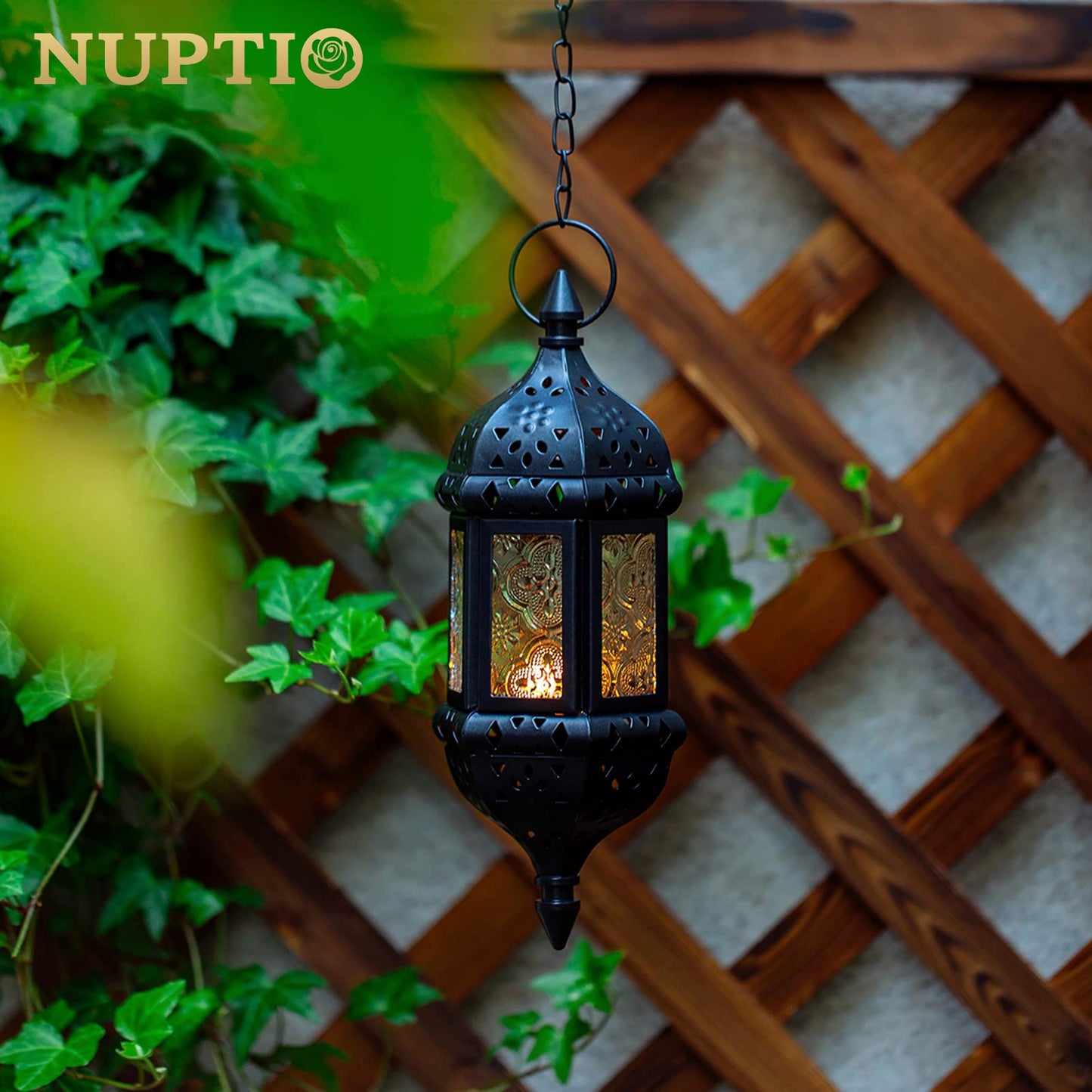 2 Pcs Hanging Candle Lantern Moroccan Chandelier Retro Candle Holder Moroccan Vintage Metal Hollow Wedding Hanging Candle Holders Lantern Contain 35cm Chain, Black