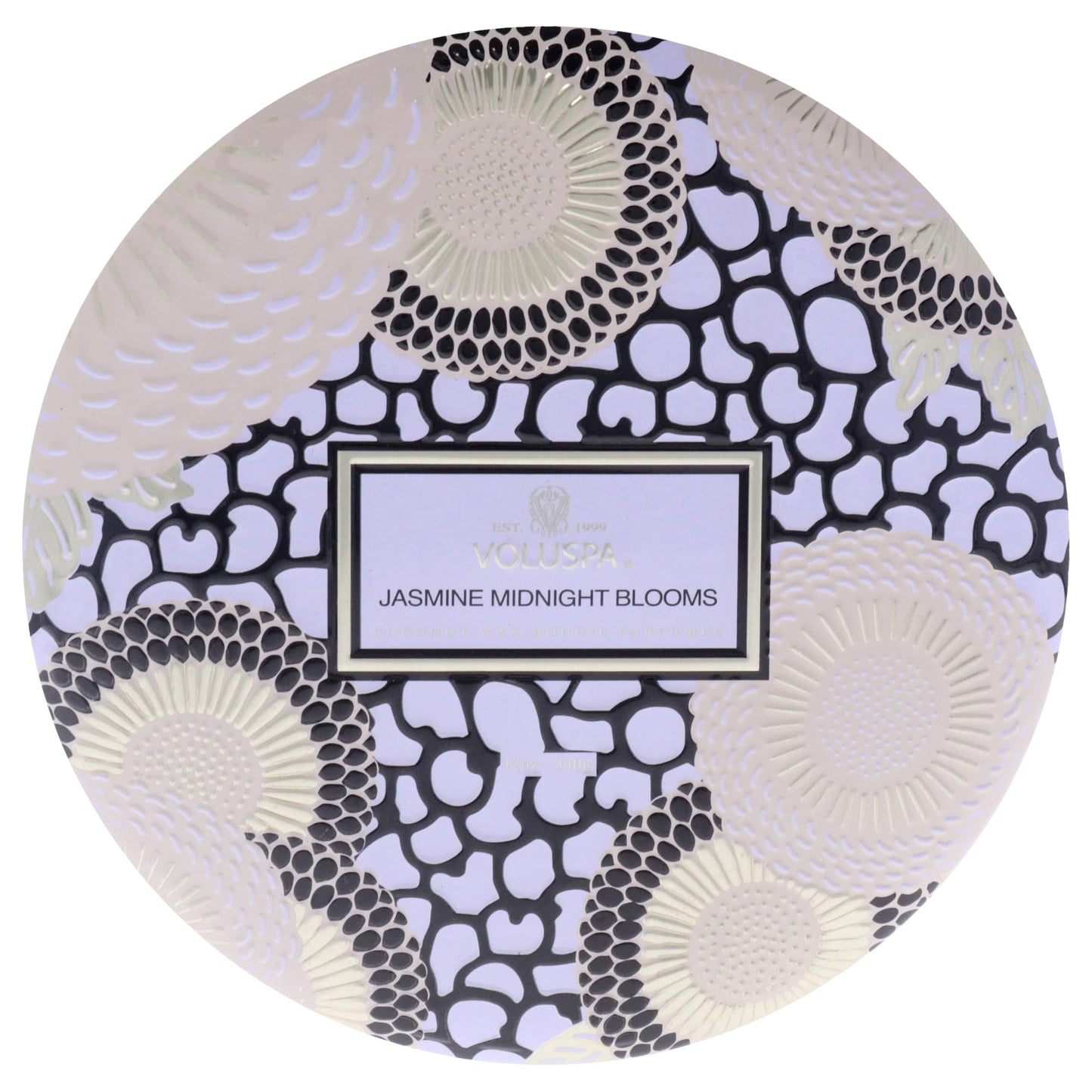 Voluspa Jasmine Midnight Blooms Candle, 3 Wick Tin Candle Jar, 12oz, 40 Hour Burn Time, Coconut Wax Candle for The Home, Poured in the USA