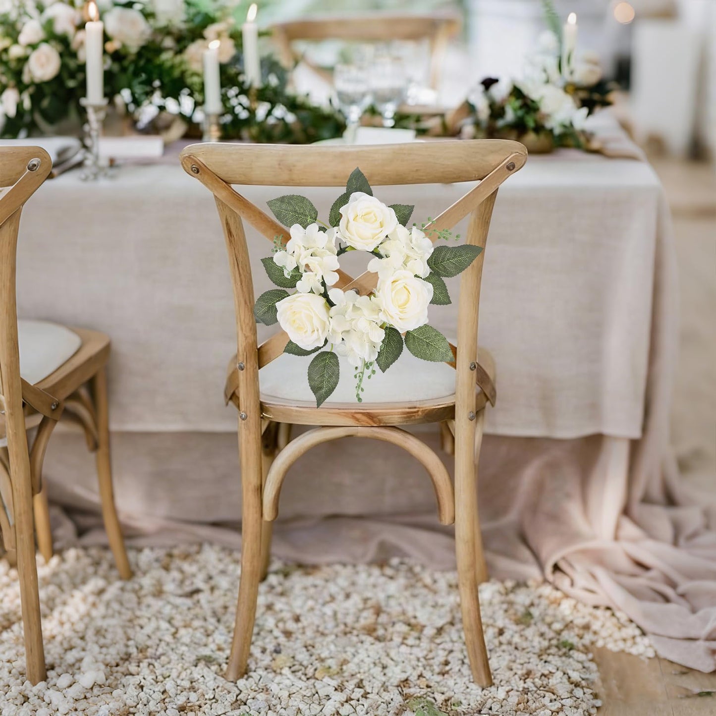 UUXX 4PCS Candle Rings, Floral Candle Wreath Rings, Silk Roses Hydrangea Flowers Candle Wreaths Rings for Table Centerpieces Wedding Valentine's Day Party Decor (Cream White)