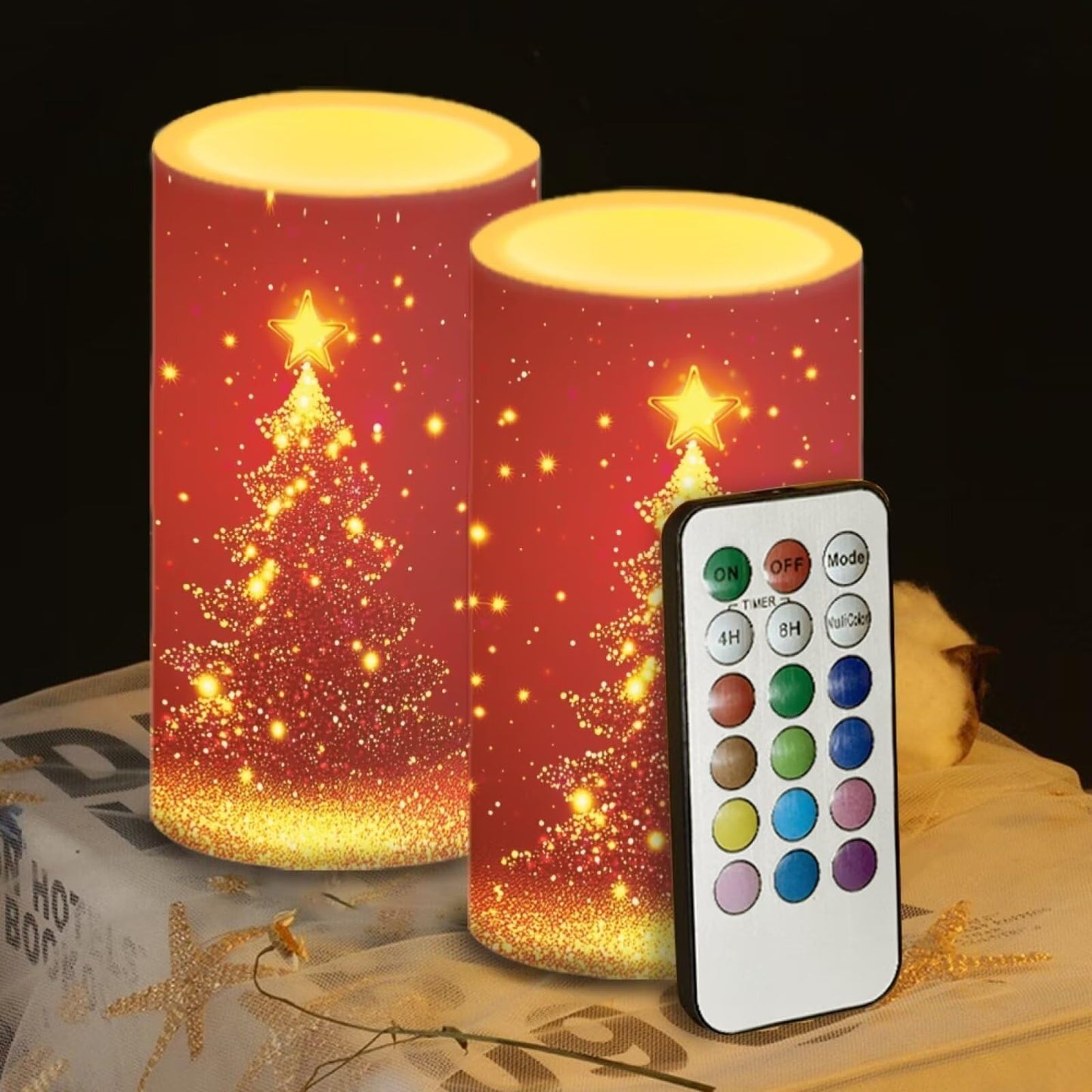 Luarisgur Red Christmas Battery Powered Candles with Remote and Timer Christmas Decorations LED Flameless Flickering Candles for Indoor Xmas Gifts Holiday Decor Home Party Festival Set of 2
