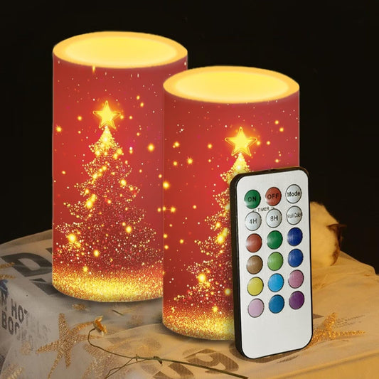 Luarisgur Red Christmas Battery Powered Candles with Remote and Timer Christmas Decorations LED Flameless Flickering Candles for Indoor Xmas Gifts Holiday Decor Home Party Festival Set of 2