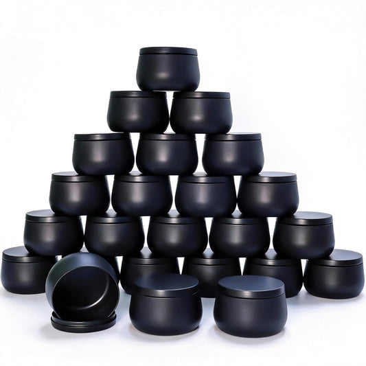 24 Pack 8oz Matte Full Black Candle Tins for Making Candles - Bulk Metal Candle Containers with Lids. Empty Round Candle Jars for DIY & Travel. Shatterproof & Sturdy Vessels for Small Business.