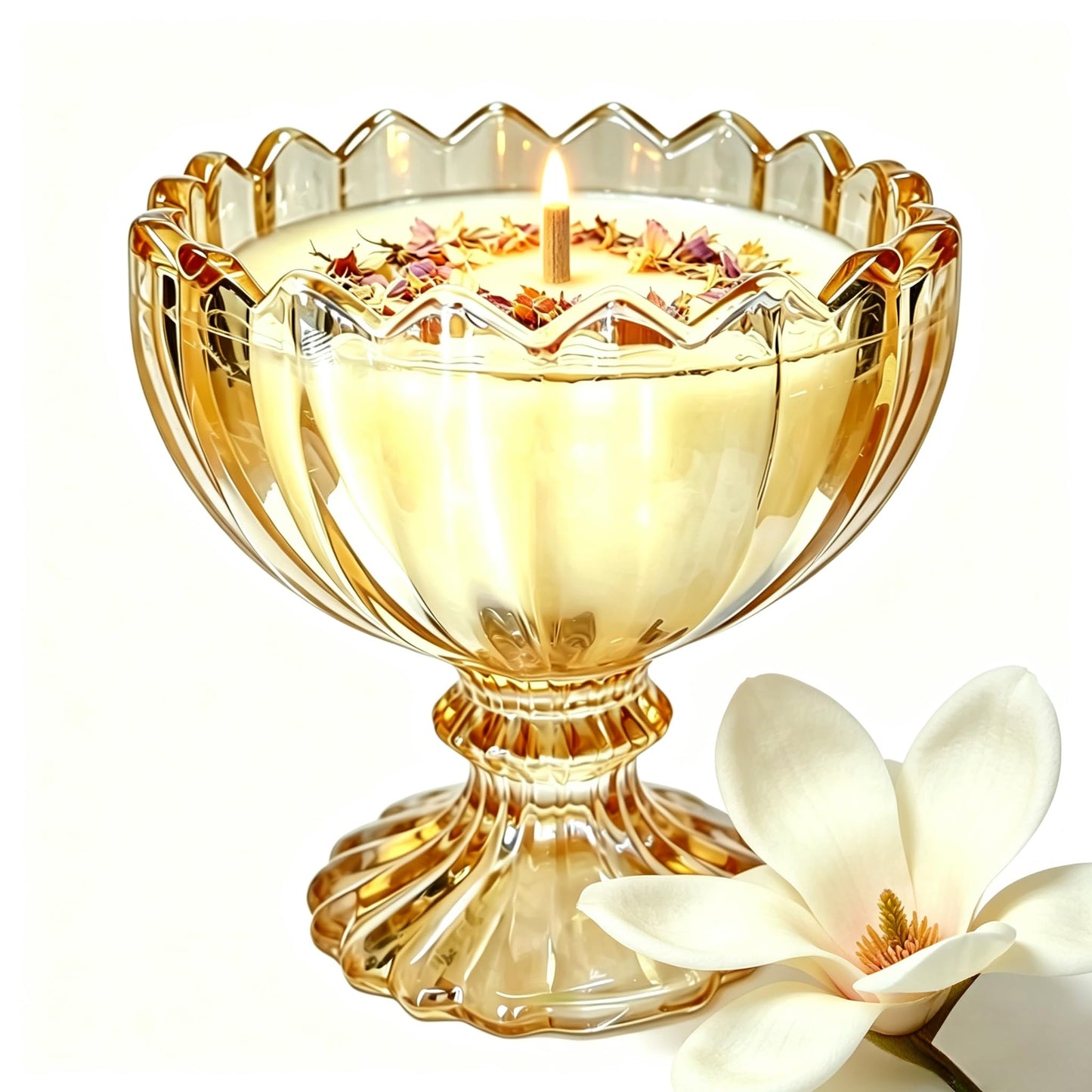 Joo Sko Petal Bowl Shape Soy Wax Magnolia Scented Candle, Aromatherapy Jar Candles for Home Scented or As a Christmas Holiday Candle Gift for Your Lover(7OZ/48Hours Burning)