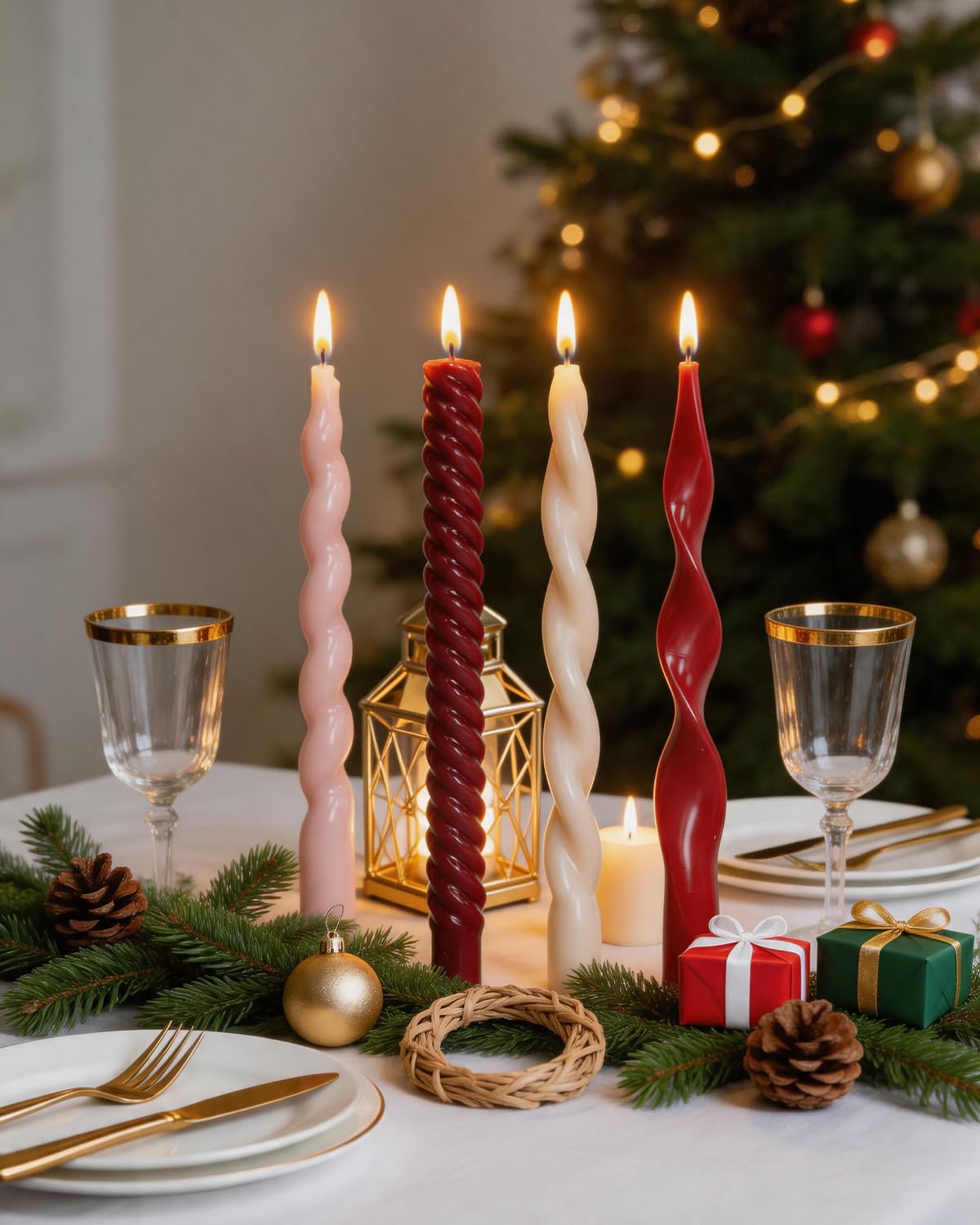 Red Taper Candle Stick Spiral Taper Candle for Wedding Party Fall Decoration Home Dinner Christmas Unscented Candles,10inch,4 Pack