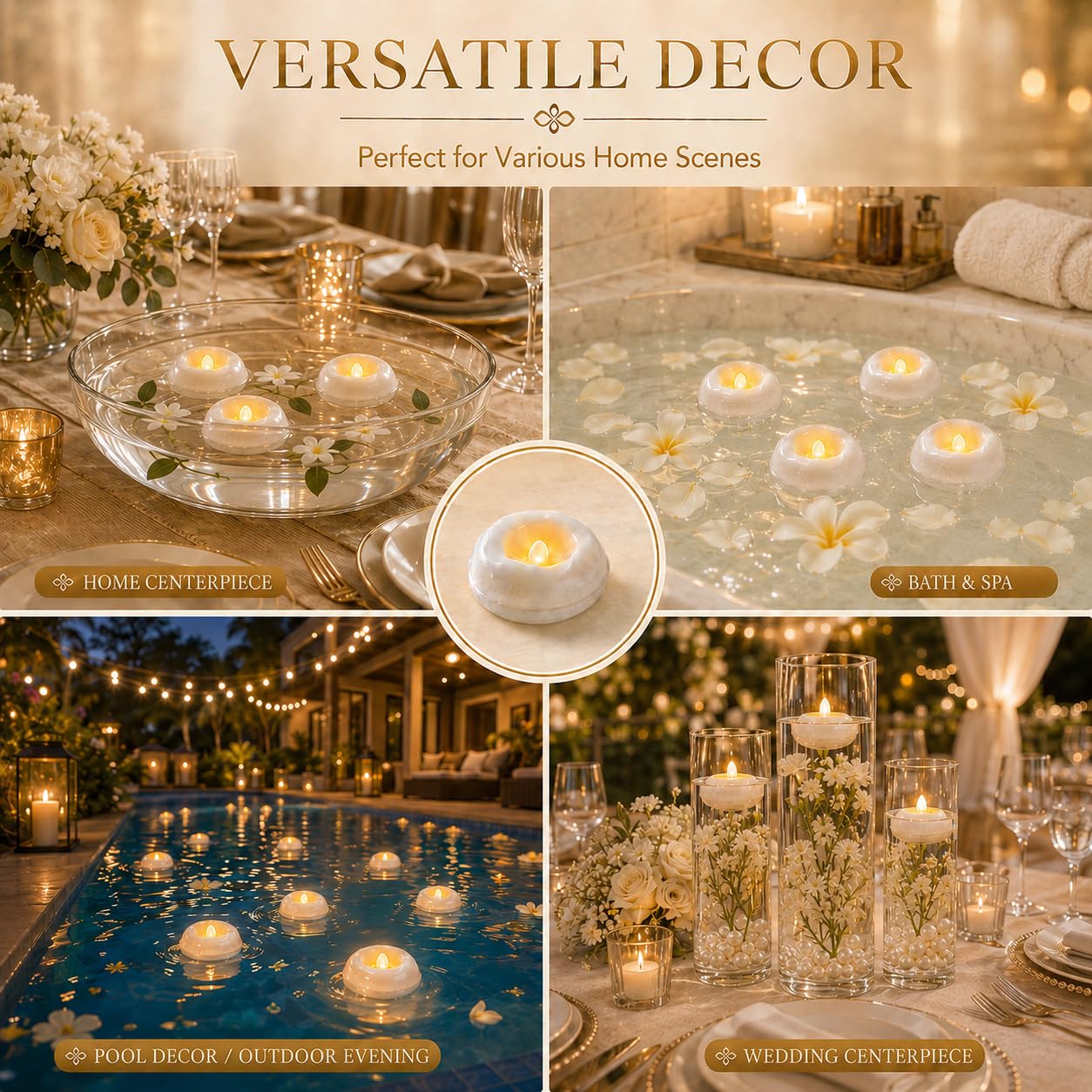 24 Pack 2.3” Flameless LED Floating Candles, Water-Activated Battery Operated Floating Candle with180+ Hours Runtime for Cylindrical Vase, Pool, Fountain - Ideal for Wedding, Party Decoration
