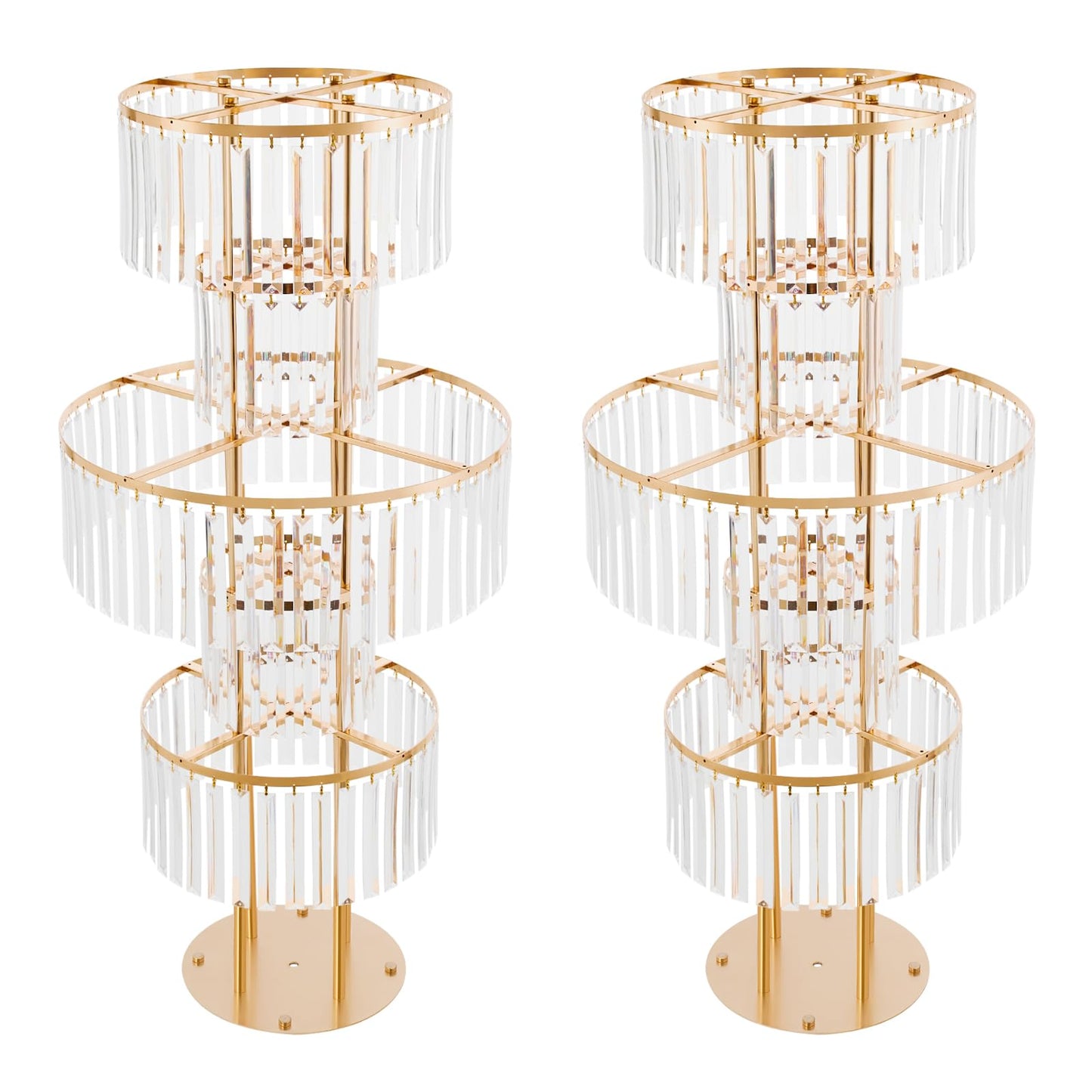 2 PCS Crystal Vases for Centerpieces, 43.3 in Tall Metal Pedestal Stands with Hanging Crystals for Table Chandelier Centerpiece, 5 Tiers Flower Stand for Wedding Reception Party (Gold, Round Base)
