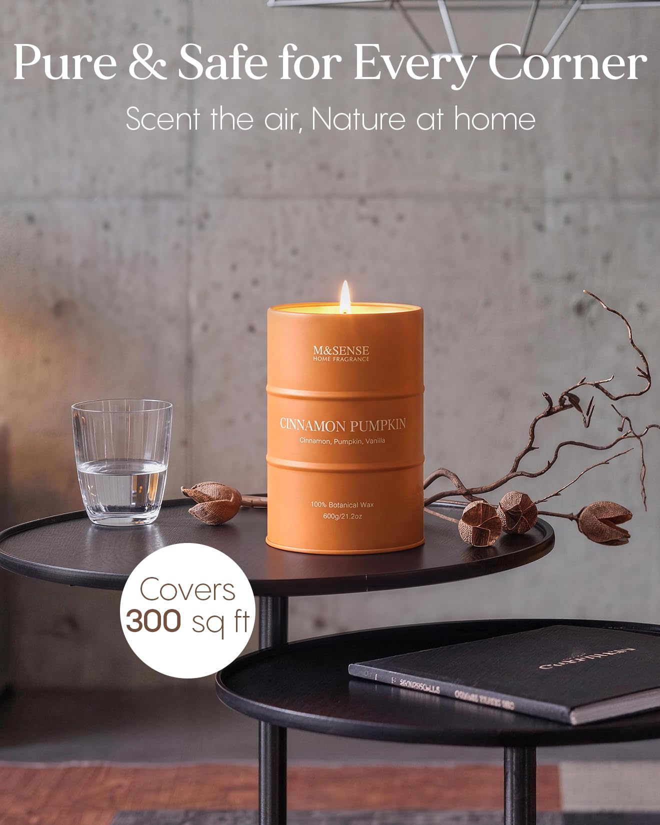 M&SENSE Cinnamon Pumpkin Scented Candles Large,Christmas Soy Candles,21.2oz 120 Hour Slow Burning,Aromatherapy Candle for Stress Relief Meditation Relaxing,Christmas Decor