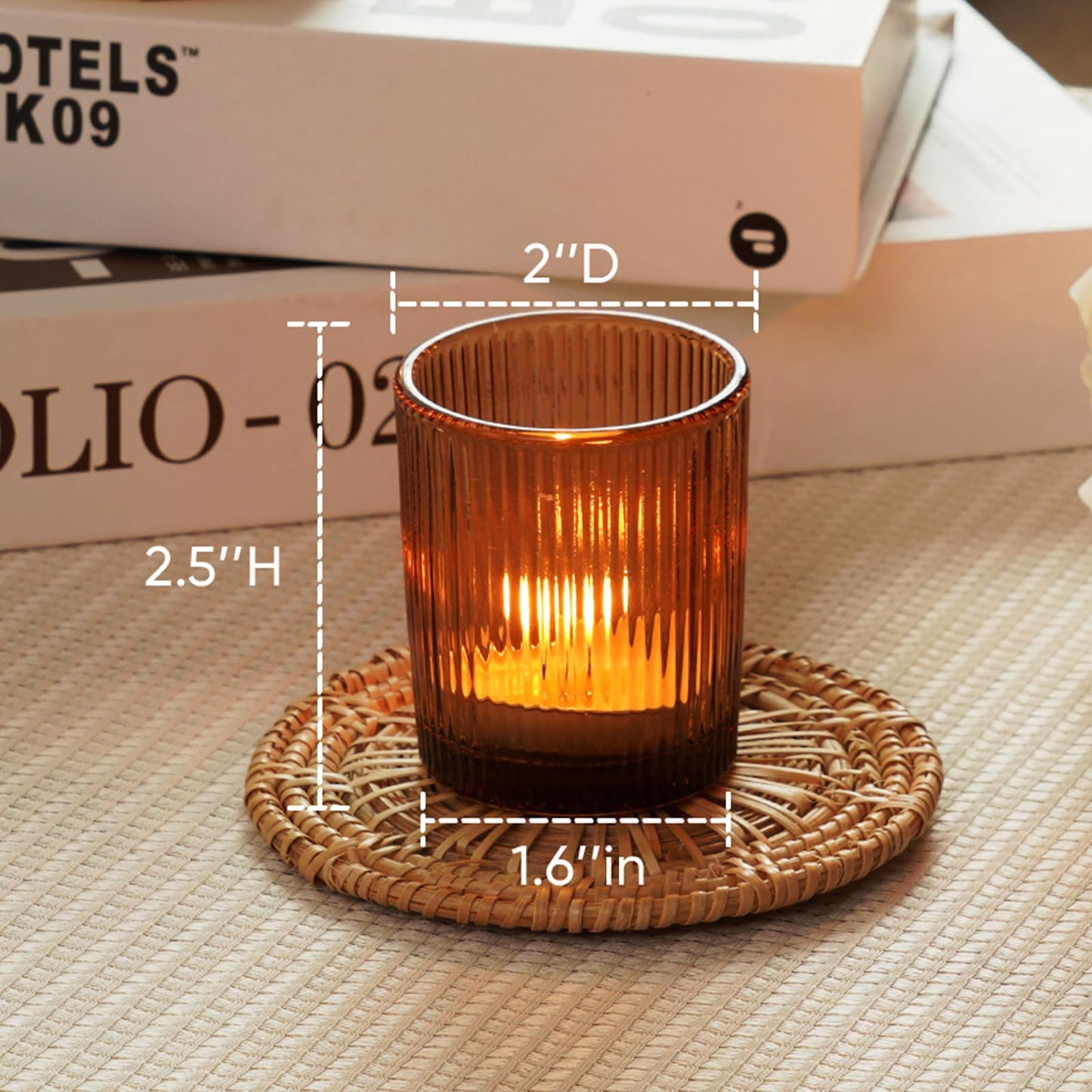 Homemory 24 Pcs Glass Votive Candle Holders, Amber Tealight Candle Holder, Vintage Candle Holders Bulk for Table Centerpieces, Christmas, Baby Shower, Birthday, Wedding, Party