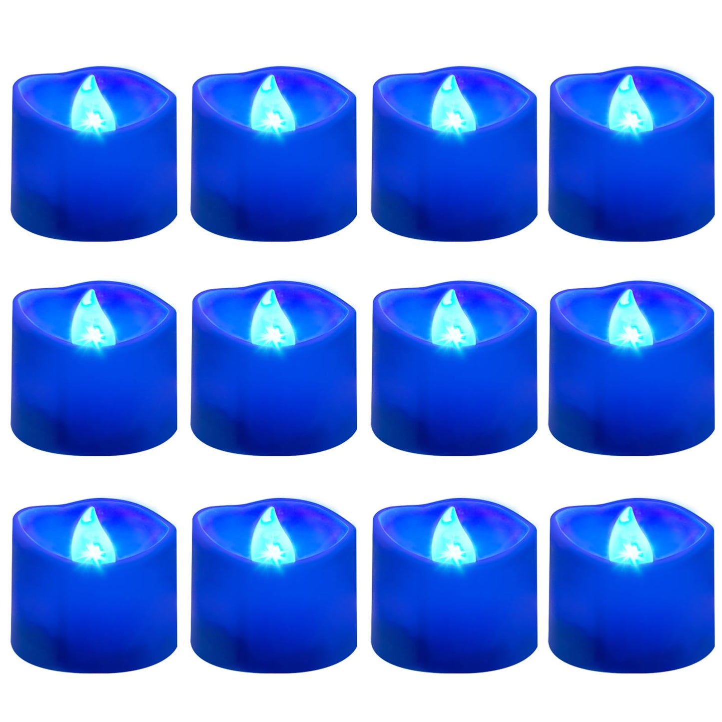Windshell Blue Flickering Flame Tealight Candles with Auto 6H Timer (No Remote), Battery Operated LED Flameless Tea Lights, for Halloween Christmas Party, 12 Pack