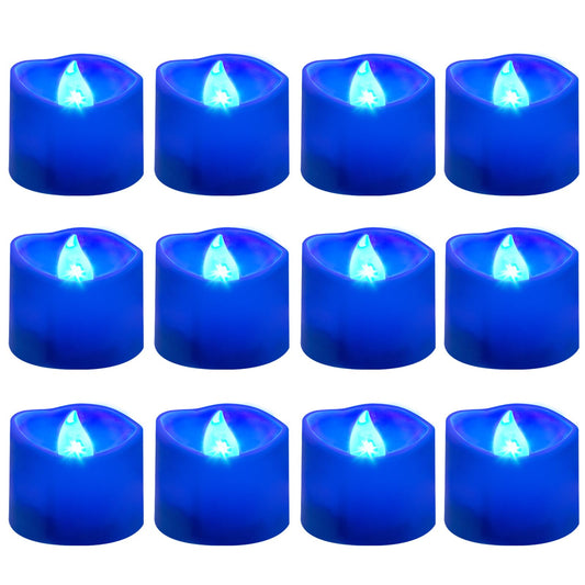 Windshell Blue Flickering Flame Tealight Candles with Auto 6H Timer (No Remote), Battery Operated LED Flameless Tea Lights, for Halloween Christmas Party, 12 Pack