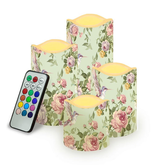 Cozeyat Floral Vine Flameless Candles 4 Pack Battery Operated LED Pillar Candles with Remote Control Timer Color Changing for Home Wedding Decoration