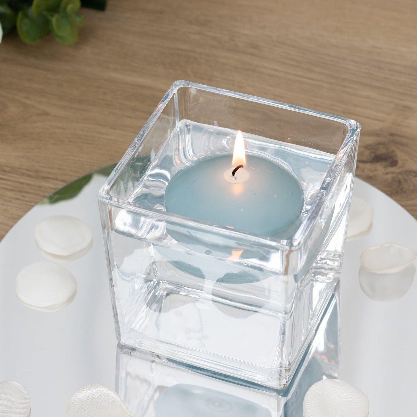 Efavormart 12 Pack 3" Dusty Blue Unscented Floating Candles, Long Burn Dripless Wax Discs with Cotton Wick for Cylinder Vases and Wedding Centerpieces