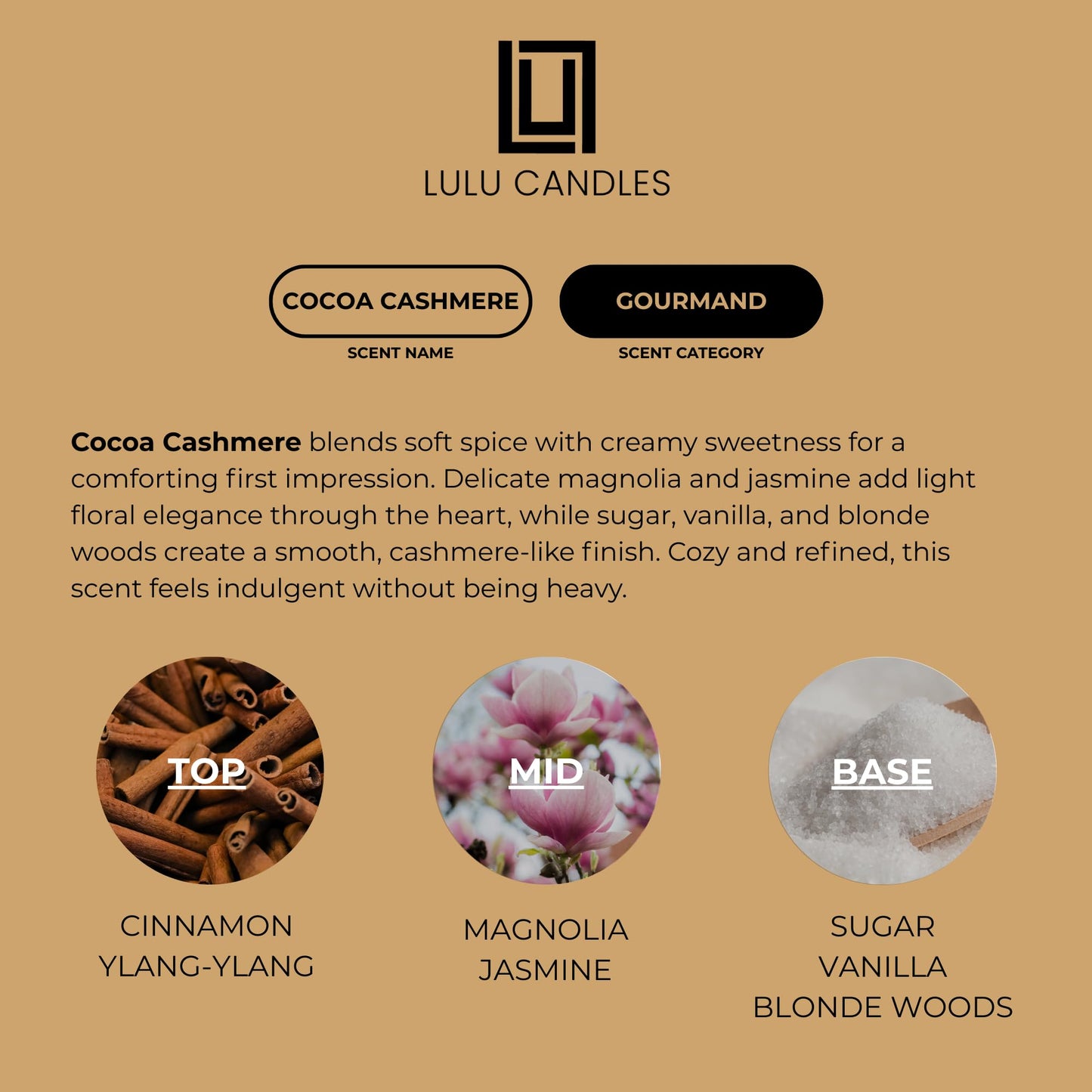 Lulu Candles | Cocoa & Cashmere | Smells Sweet and Warm | Luxury Scented Soy Jar Candle | Hand Poured in The USA | Highly Scented Long Lasting (9 Oz.)
