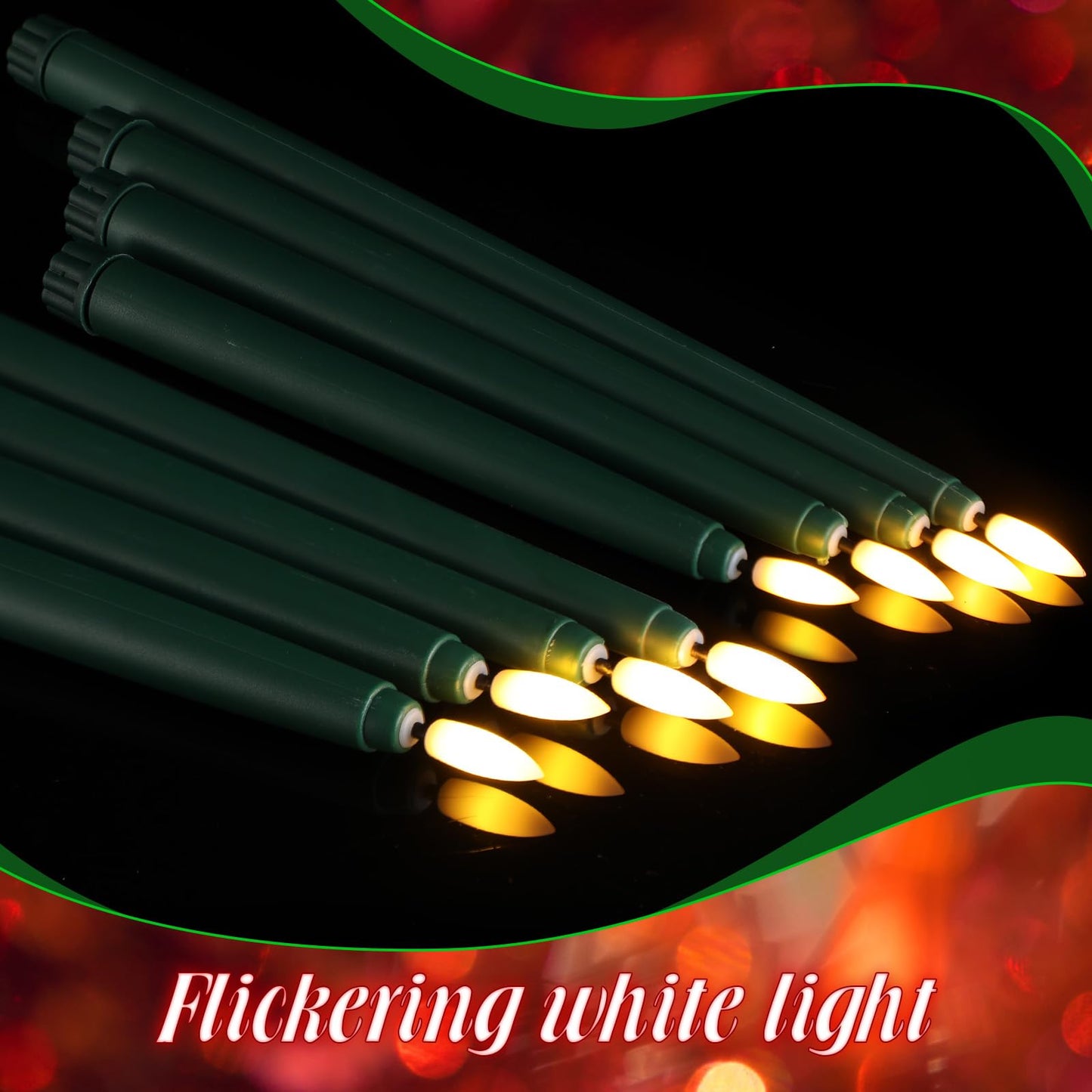 Rossesay 24 Pcs Flameless LED Taper Candles Battery Operated Candle 8.5", 9.65", 10.8", 12.8" Flameless Candlesticks Flickering for Christmas Church Wedding Indoor Decoration(Classic, Green)